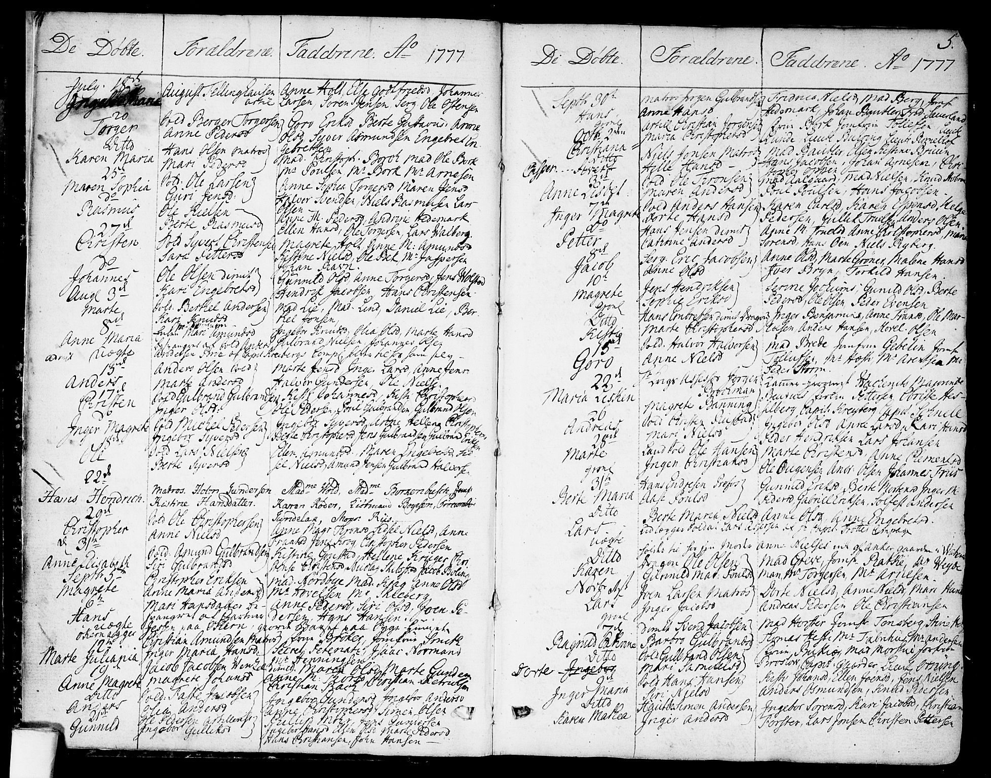 Garnisonsmenigheten Kirkebøker, AV/SAO-A-10846/F/Fa/L0003: Parish register (official) no. 3, 1777-1809, p. 5