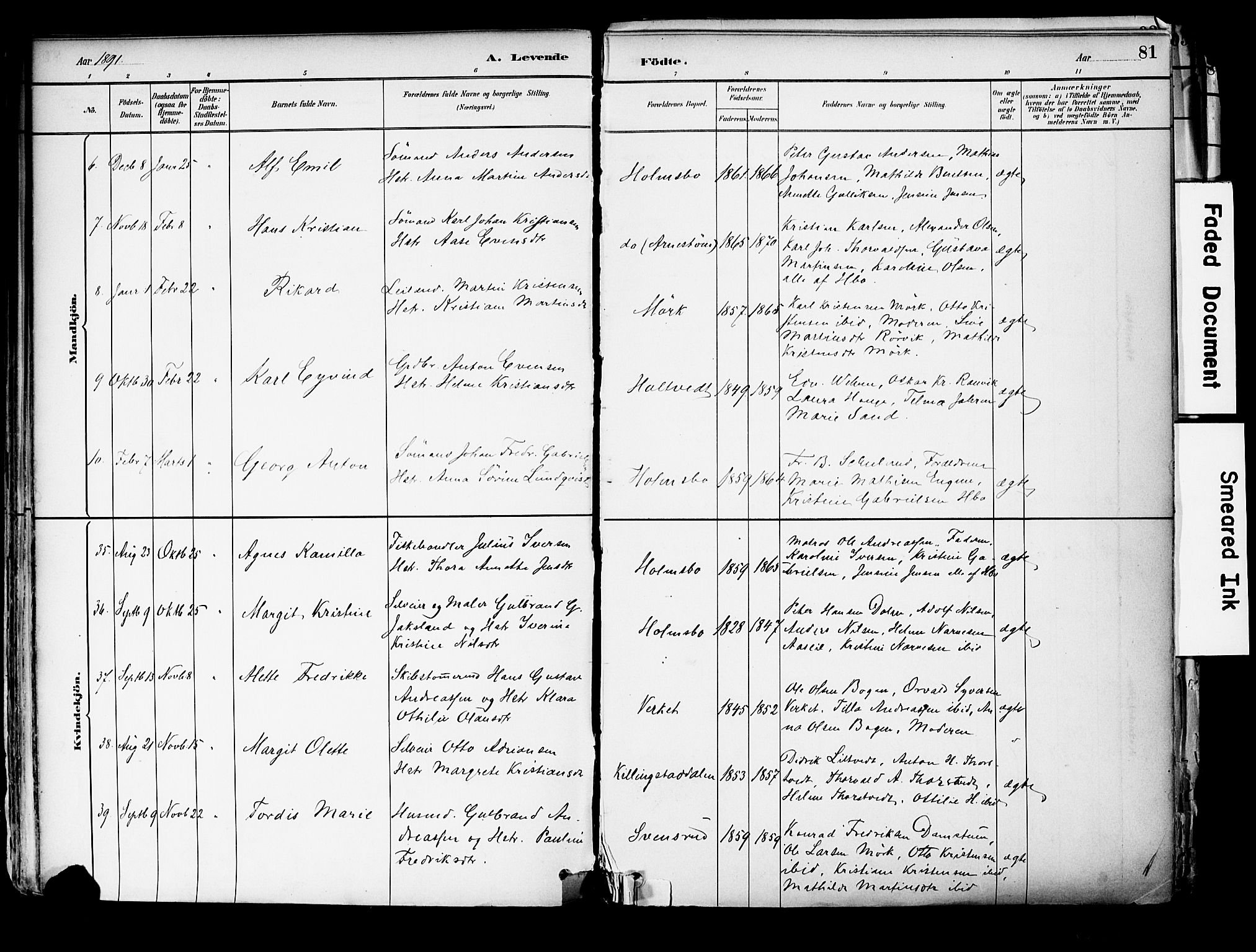 Hurum kirkebøker, SAKO/A-229/F/Fa/L0014: Parish register (official) no. 14, 1882-1895, p. 81