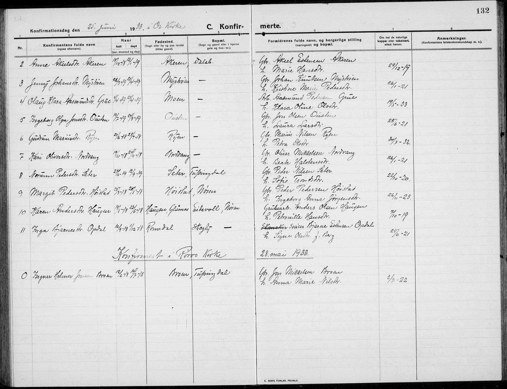 Tolga prestekontor, AV/SAH-PREST-062/L/L0014: Parish register (copy) no. 14, 1913-1936, p. 132