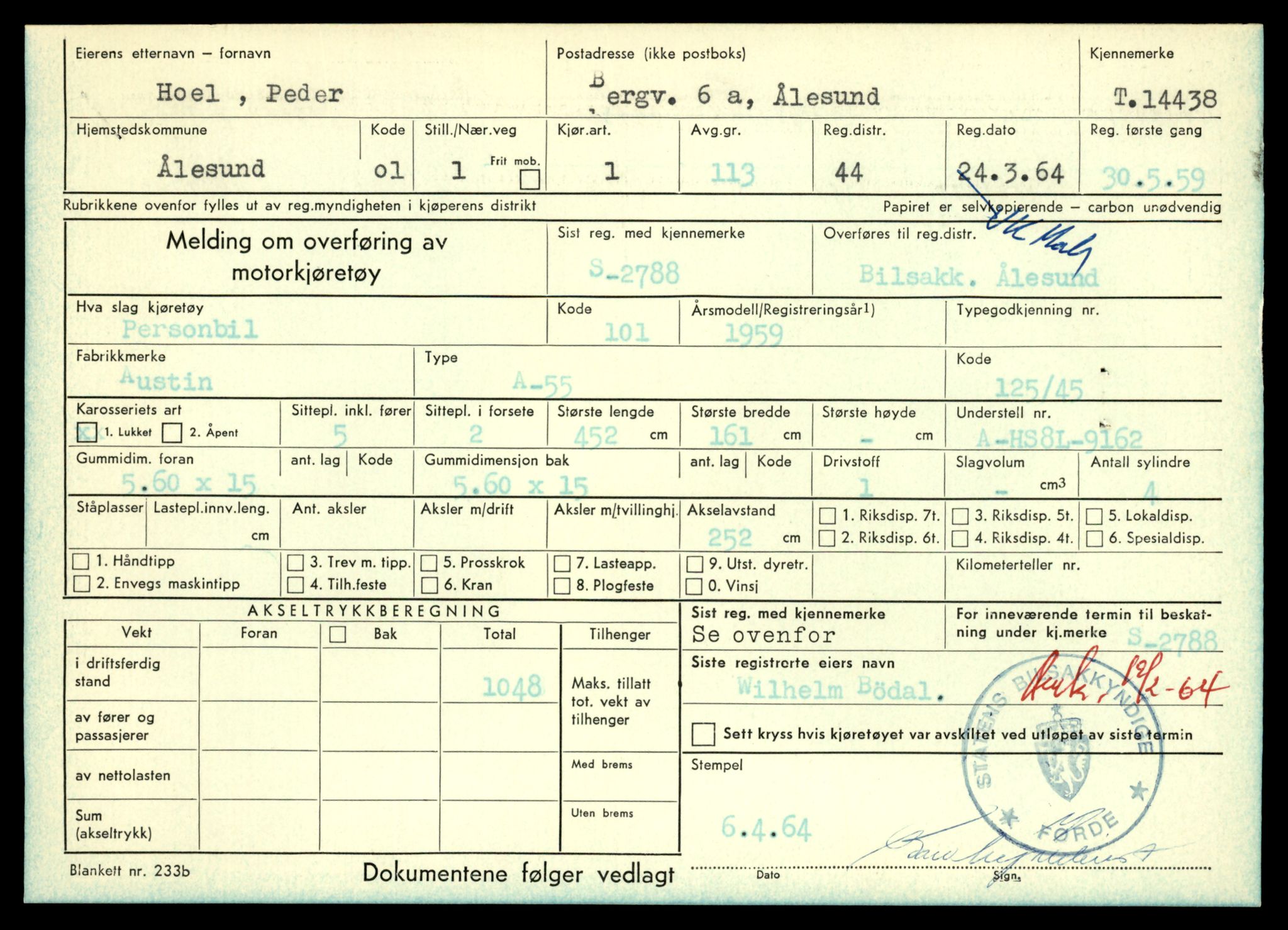 Møre og Romsdal vegkontor - Ålesund trafikkstasjon, AV/SAT-A-4099/F/Fe/L0045: Registreringskort for kjøretøy T 14320 - T 14444, 1927-1998, p. 3082