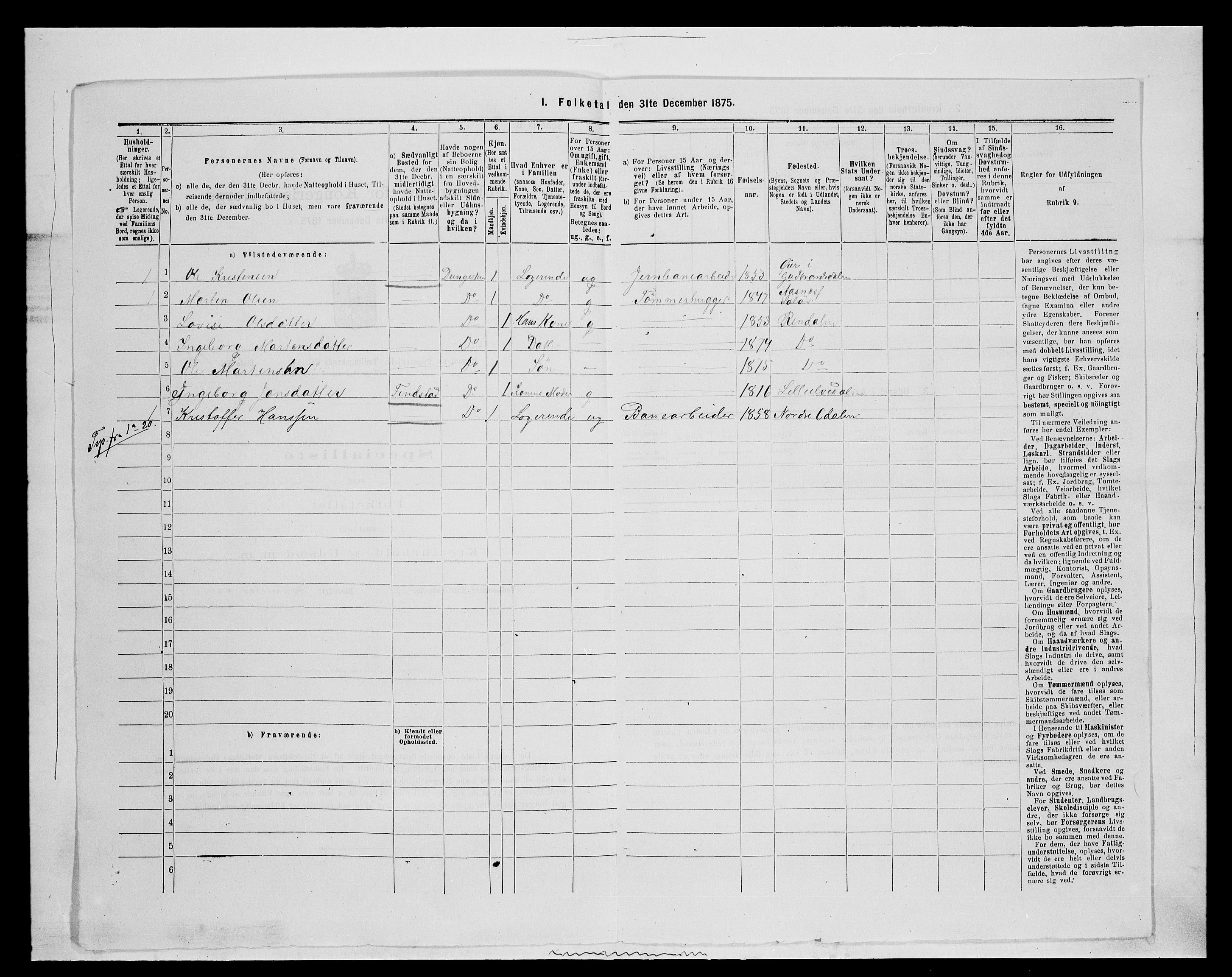 SAH, 1875 census for 0432P Rendalen, 1875, p. 449