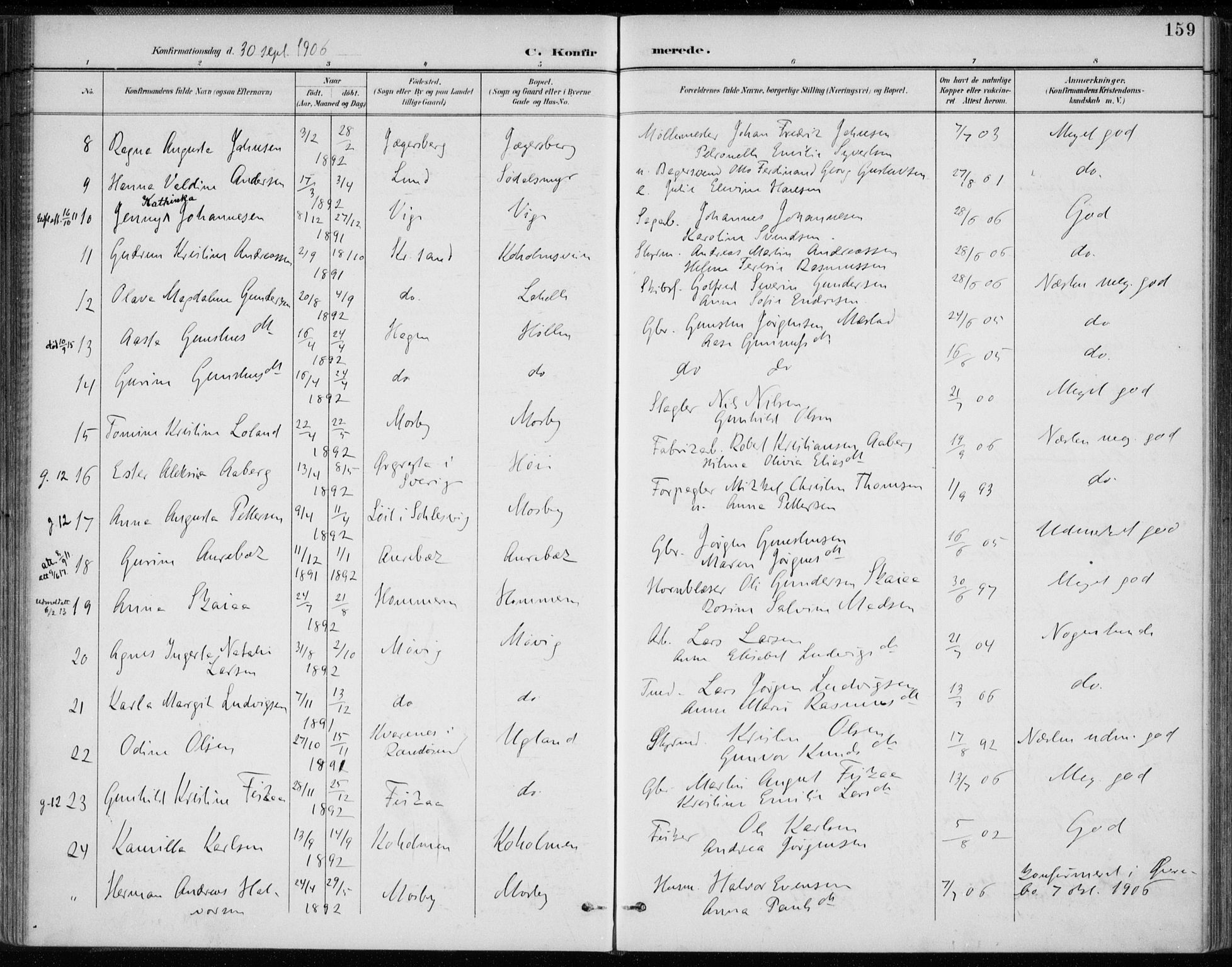 Oddernes sokneprestkontor, AV/SAK-1111-0033/F/Fa/Faa/L0010: Parish register (official) no. A 10, 1897-1911, p. 159