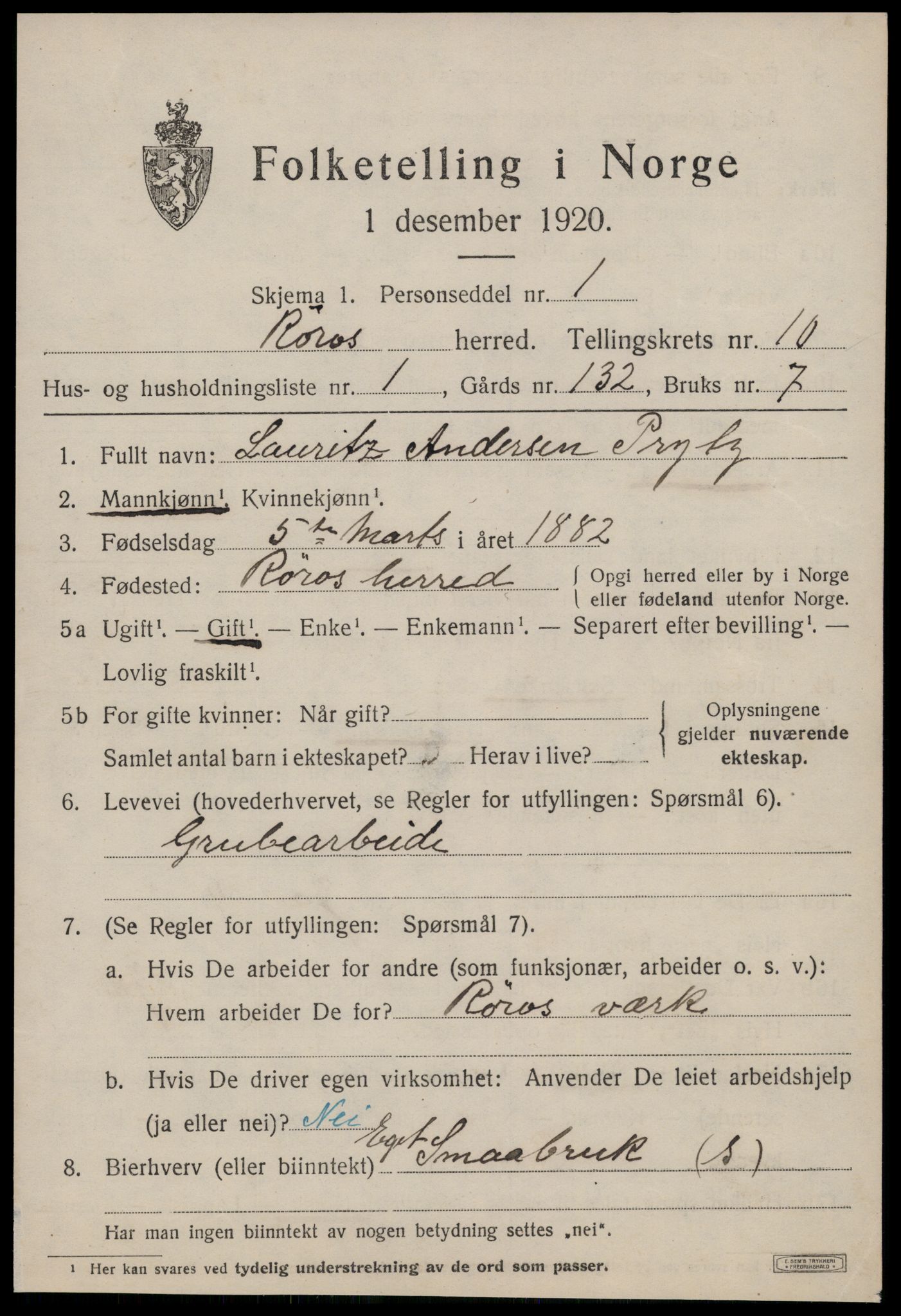 SAT, 1920 census for Røros, 1920, p. 8162