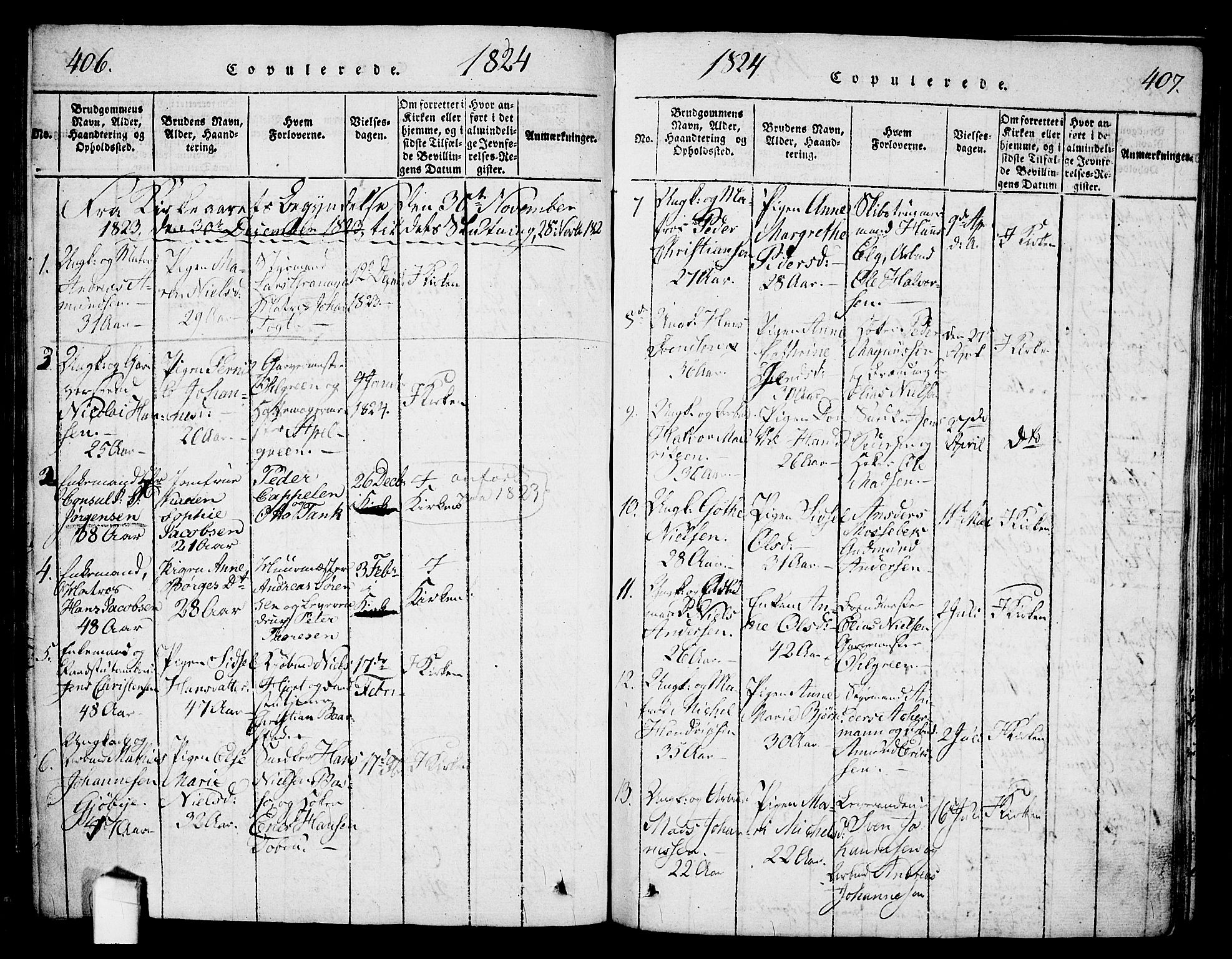 Halden prestekontor Kirkebøker, AV/SAO-A-10909/G/Ga/L0001: Parish register (copy) no. 1, 1815-1833, p. 406-407