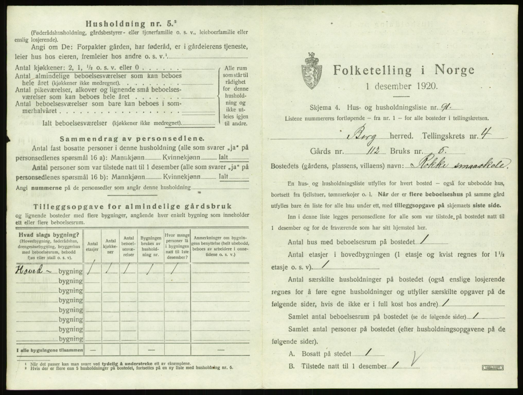 SAO, 1920 census for Berg, 1920, p. 1204