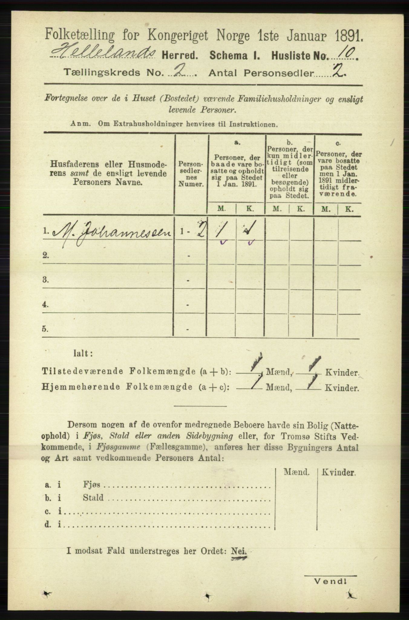 RA, 1891 census for 1115 Helleland, 1891, p. 381