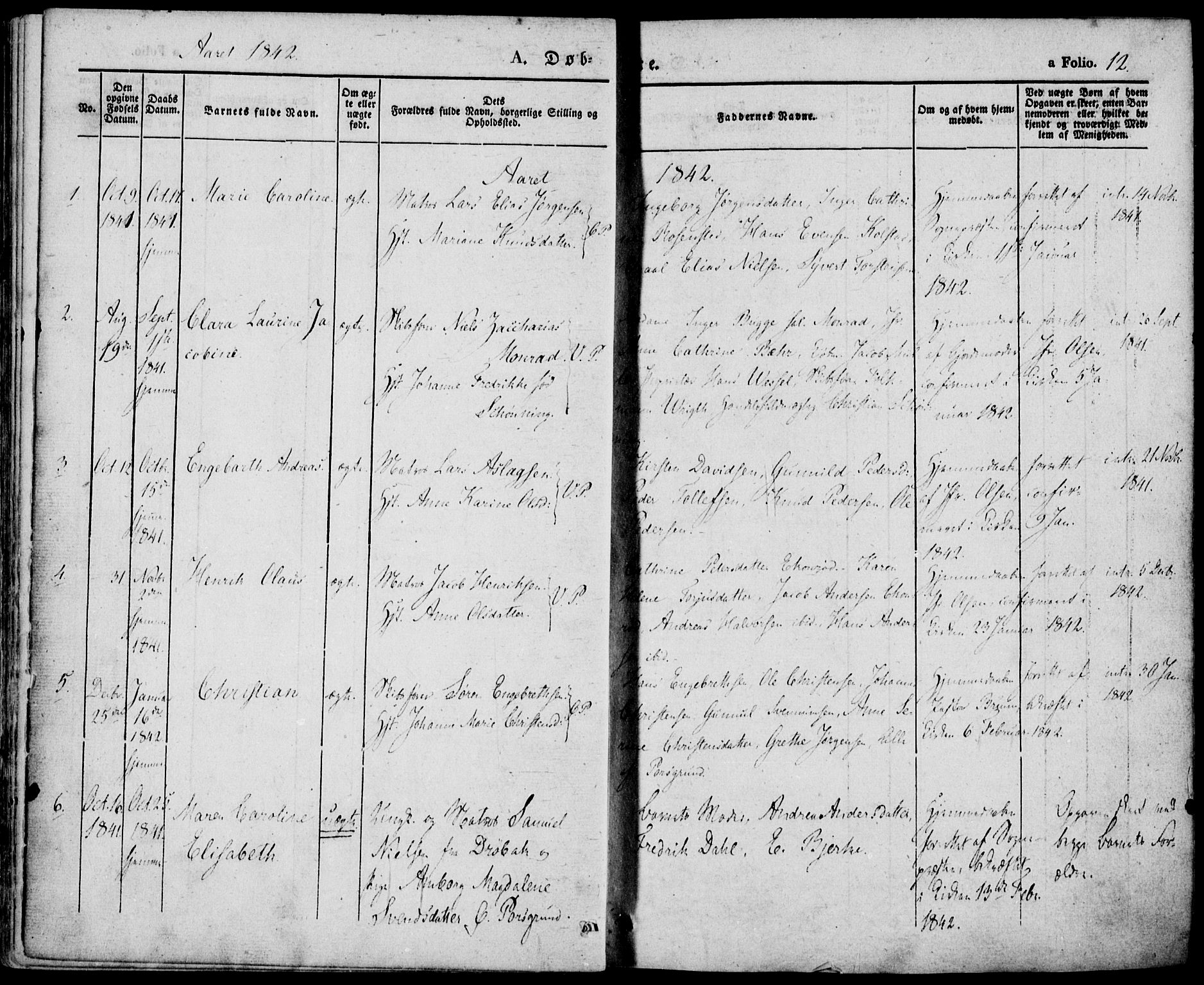 Porsgrunn kirkebøker , SAKO/A-104/F/Fa/L0006: Parish register (official) no. 6, 1841-1857, p. 12