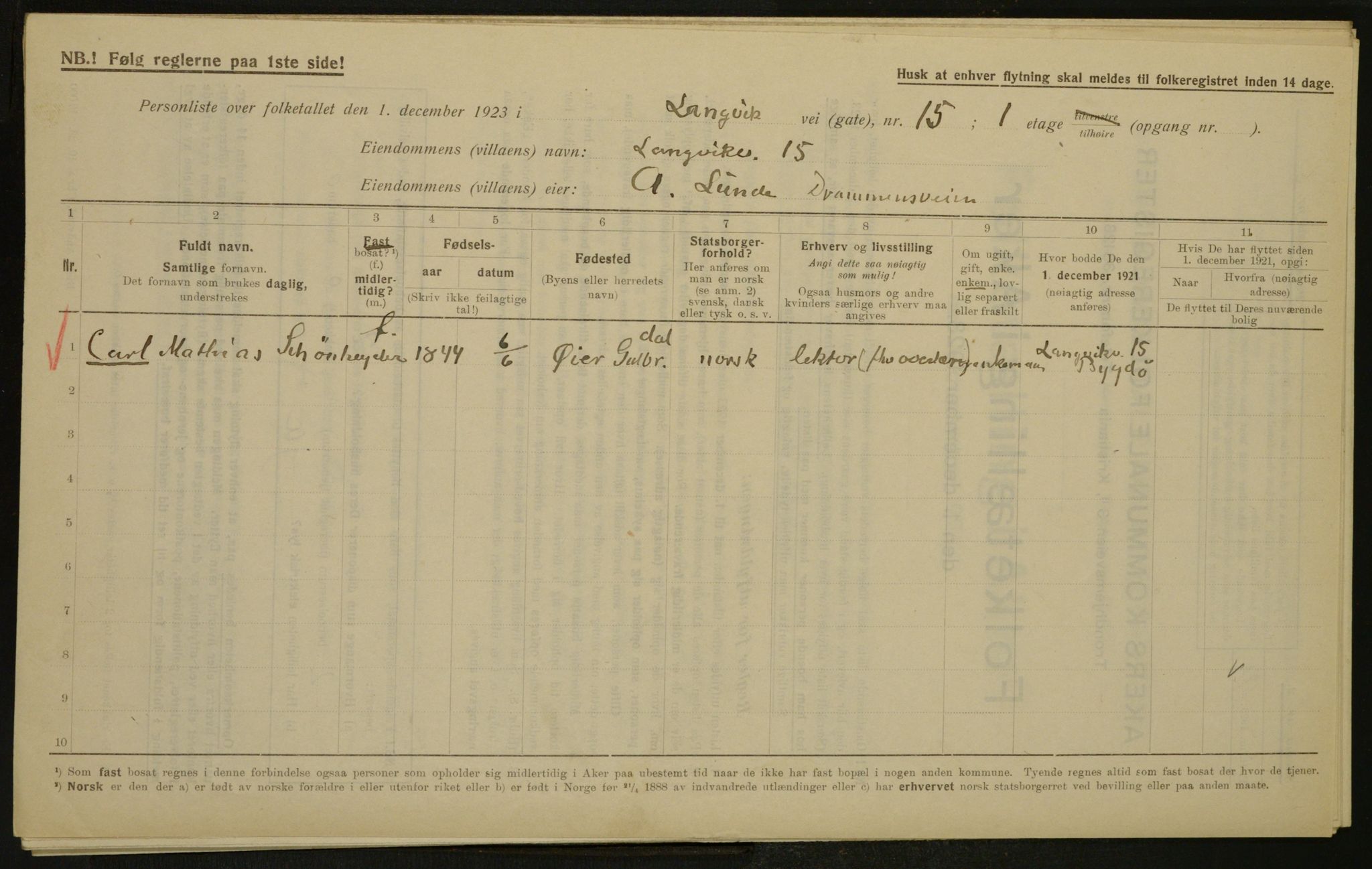 , Municipal Census 1923 for Aker, 1923, p. 3374