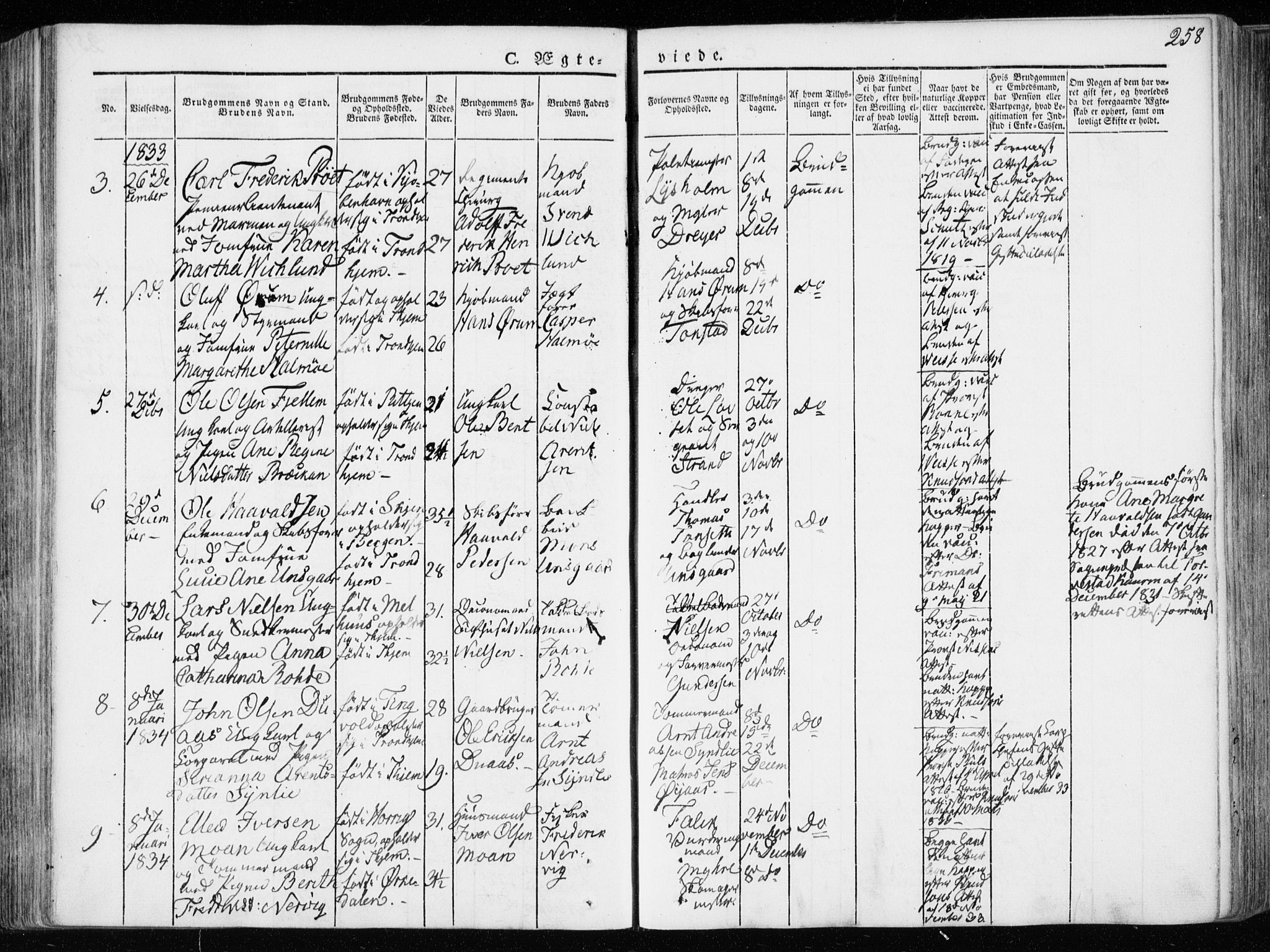 Ministerialprotokoller, klokkerbøker og fødselsregistre - Sør-Trøndelag, SAT/A-1456/601/L0047: Parish register (official) no. 601A15, 1831-1839, p. 258