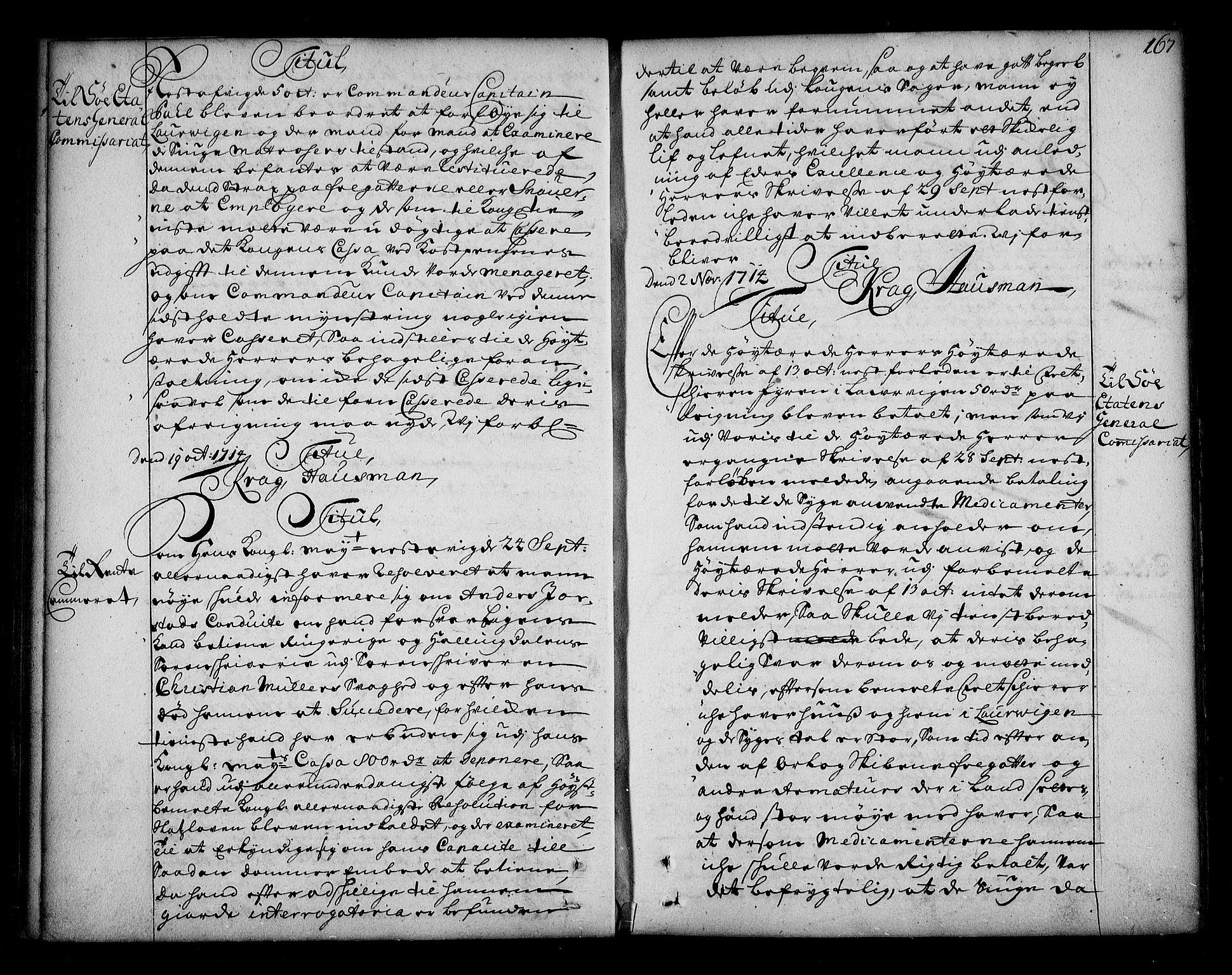 Stattholderembetet 1572-1771, AV/RA-EA-2870/Bd/L0004: Korrespondanseprotokoll, 1705-1717, p. 166b-167a
