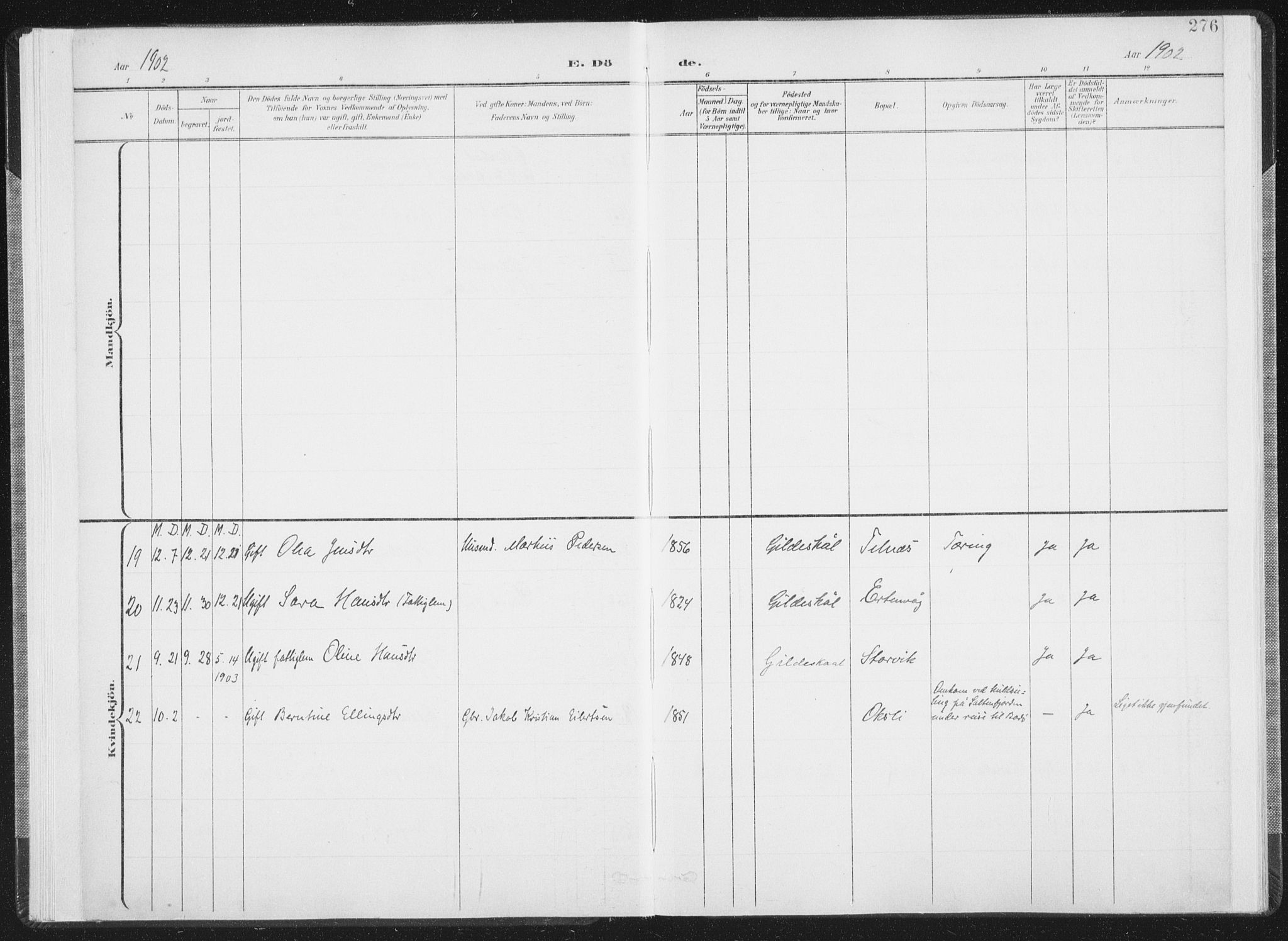 Ministerialprotokoller, klokkerbøker og fødselsregistre - Nordland, AV/SAT-A-1459/805/L0103: Parish register (official) no. 805A08II, 1900-1909, p. 276