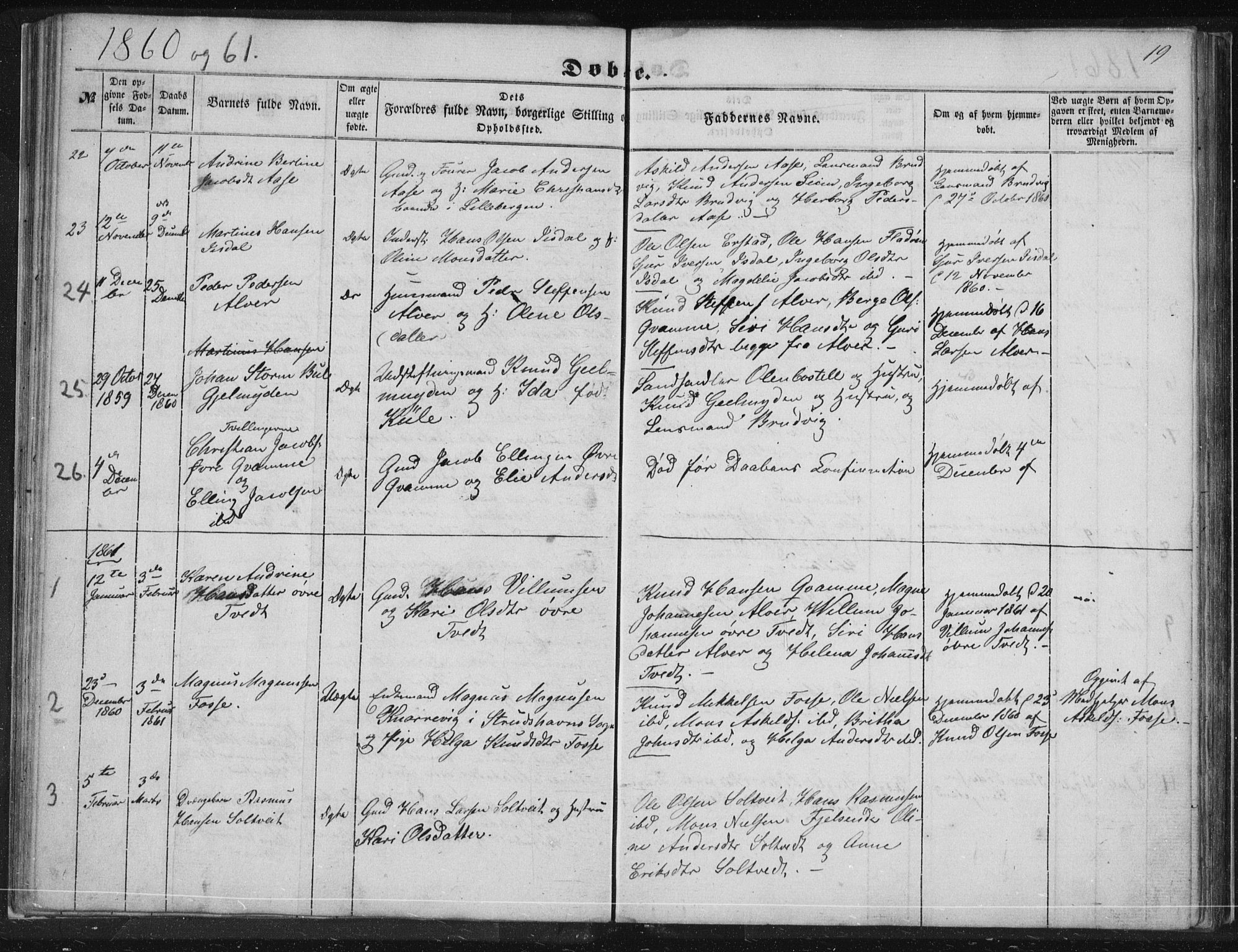 Alversund Sokneprestembete, SAB/A-73901/H/Ha/Hab: Parish register (copy) no. A 1, 1852-1864, p. 19