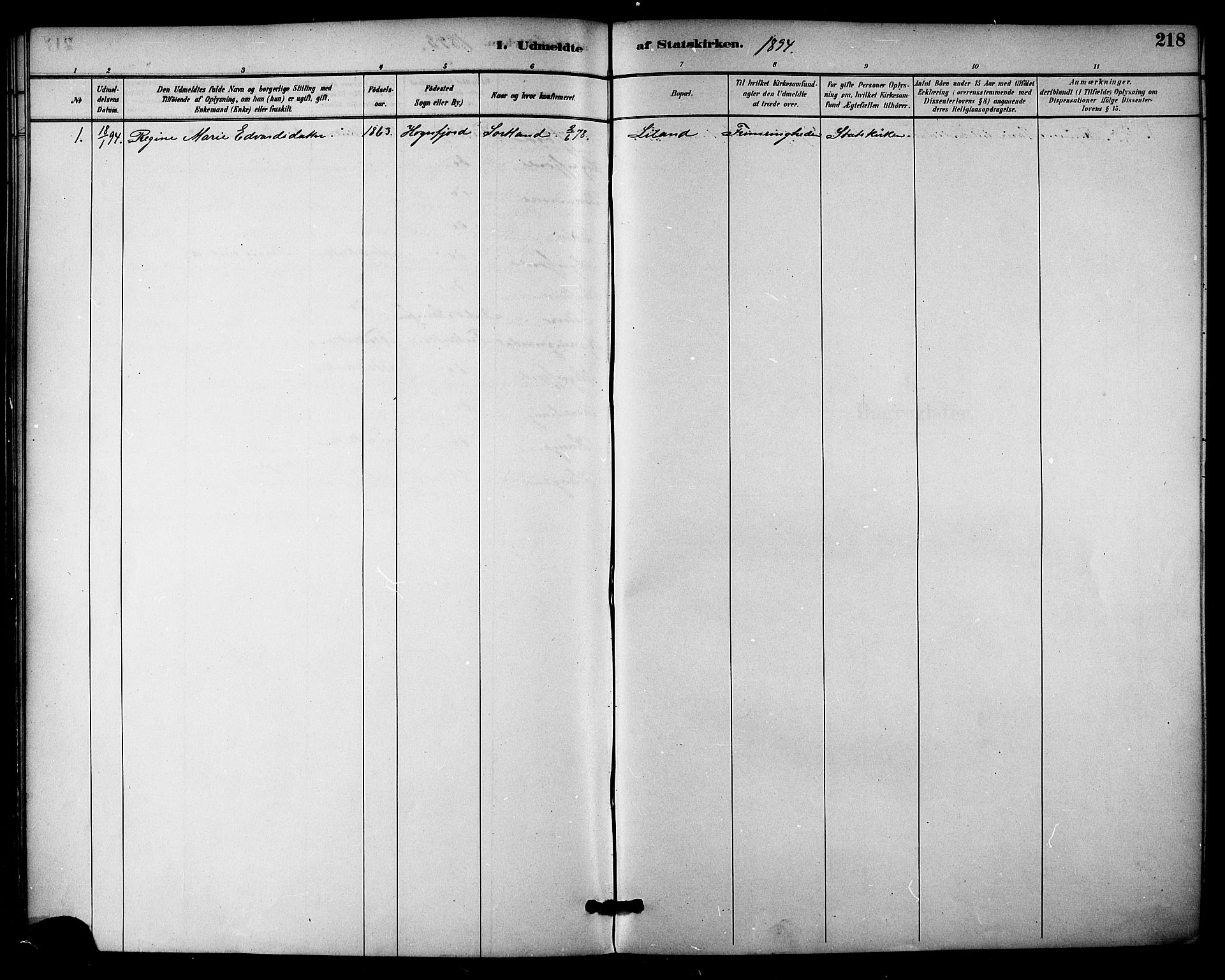 Ministerialprotokoller, klokkerbøker og fødselsregistre - Nordland, AV/SAT-A-1459/895/L1371: Parish register (official) no. 895A06, 1885-1894, p. 218