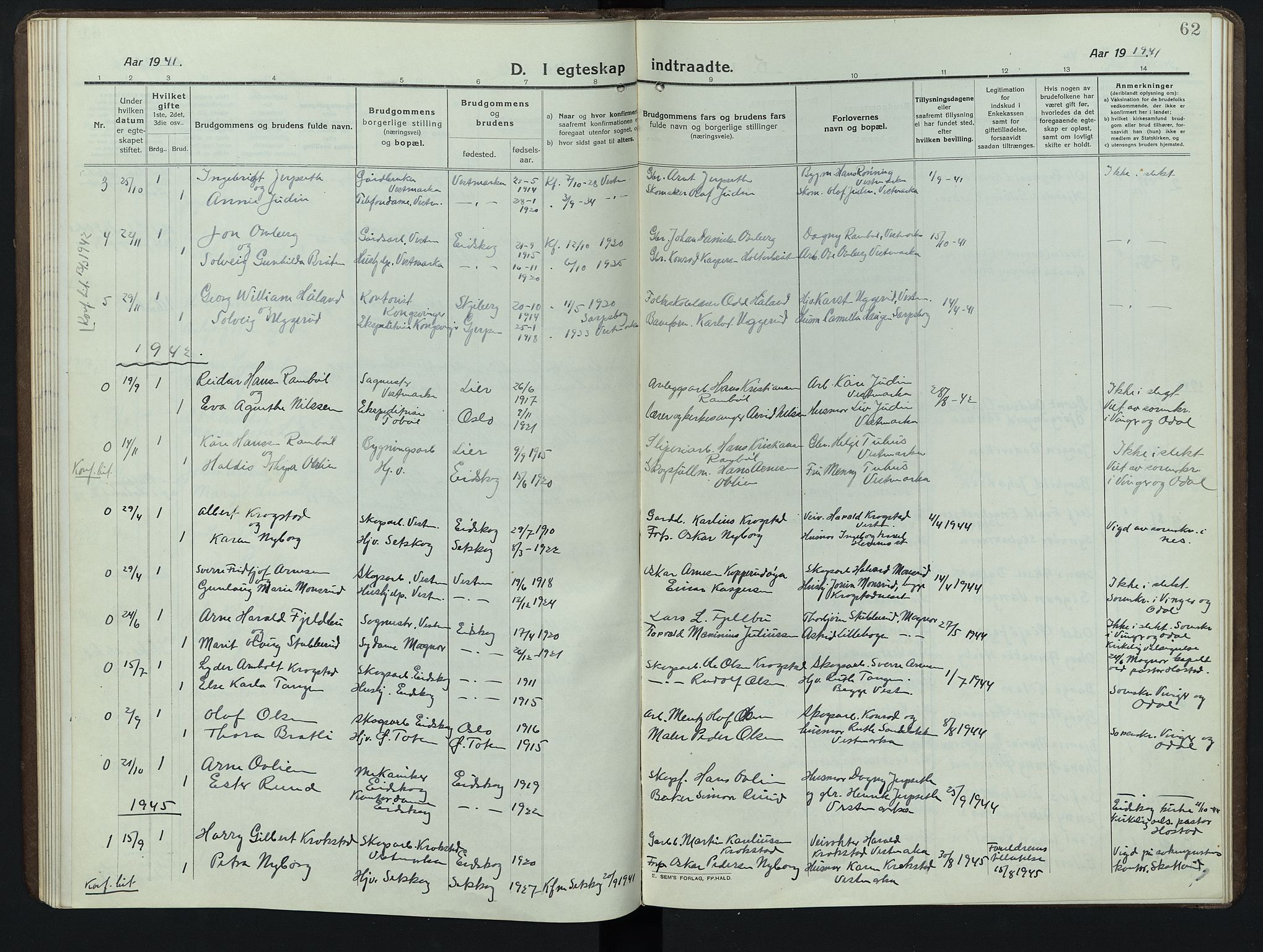 Eidskog prestekontor, SAH/PREST-026/H/Ha/Hab/L0006: Parish register (copy) no. 6, 1917-1952, p. 62