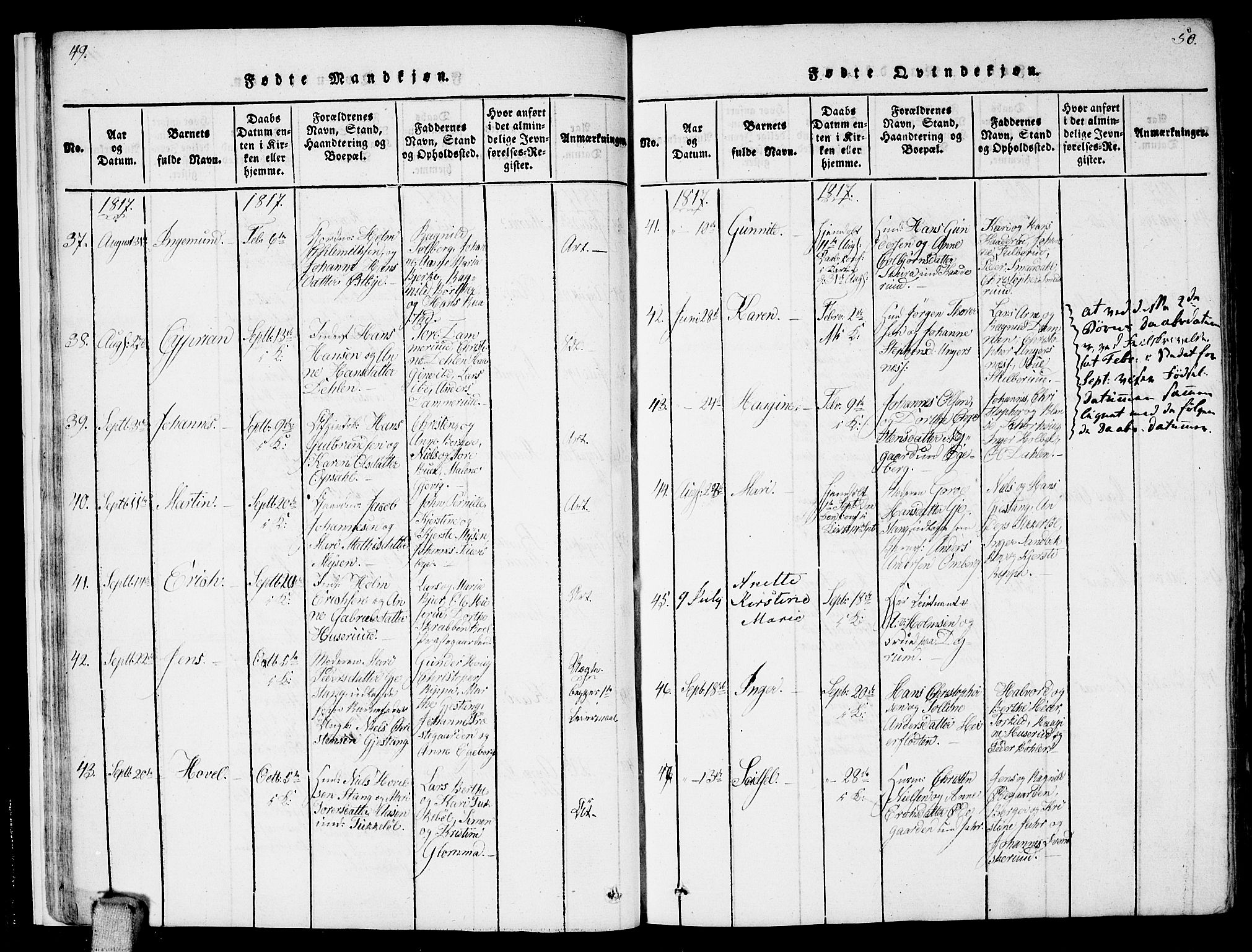 Enebakk prestekontor Kirkebøker, SAO/A-10171c/F/Fa/L0006: Parish register (official) no. I 6, 1815-1832, p. 49-50