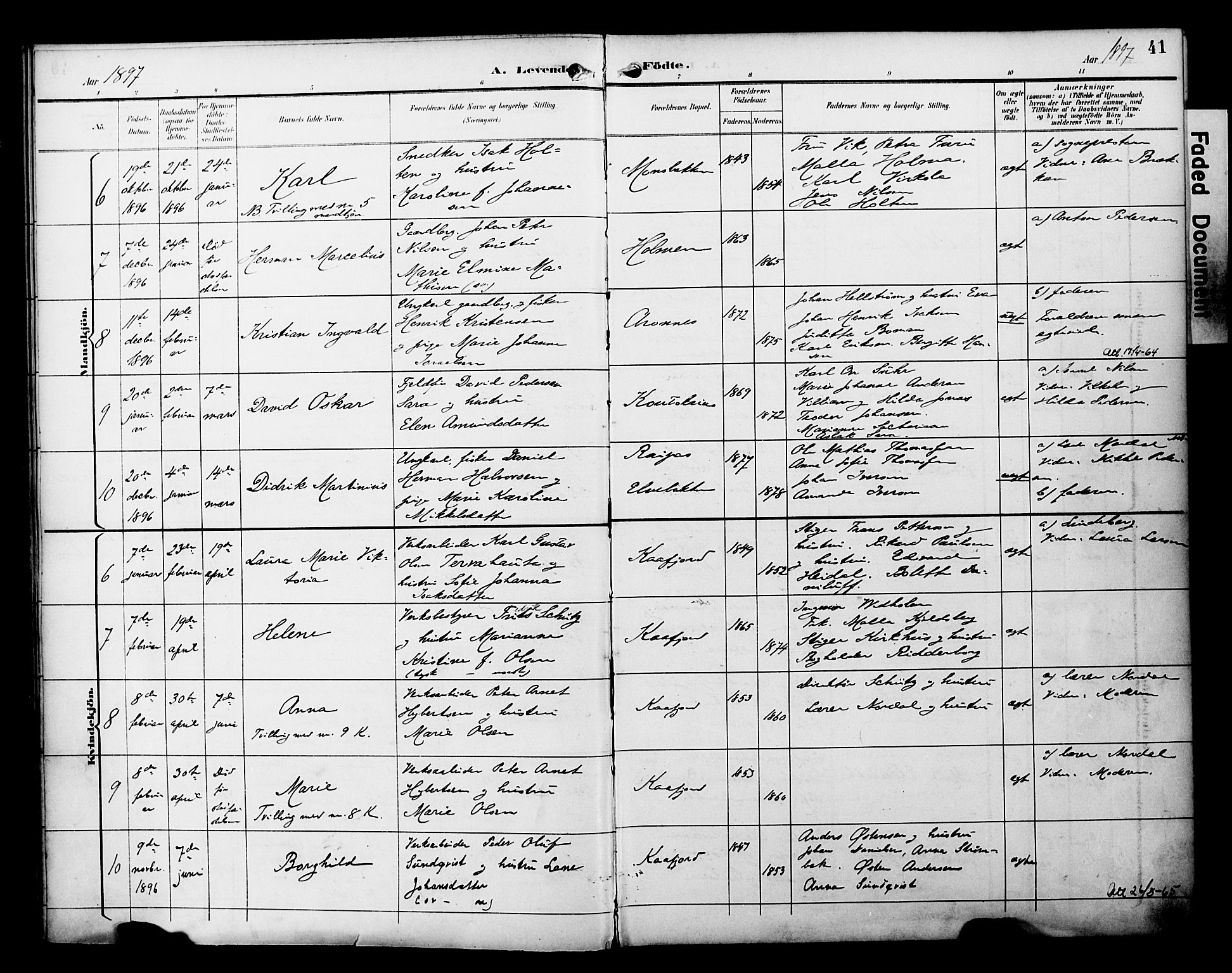 Alta sokneprestkontor, SATØ/S-1338/H/Ha/L0003.kirke: Parish register (official) no. 3, 1892-1904, p. 41