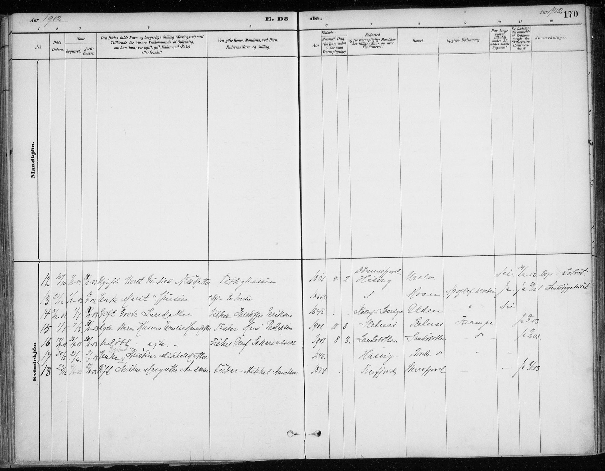 Hammerfest sokneprestkontor, AV/SATØ-S-1347/H/Ha/L0013.kirke: Parish register (official) no. 13, 1898-1917, p. 170