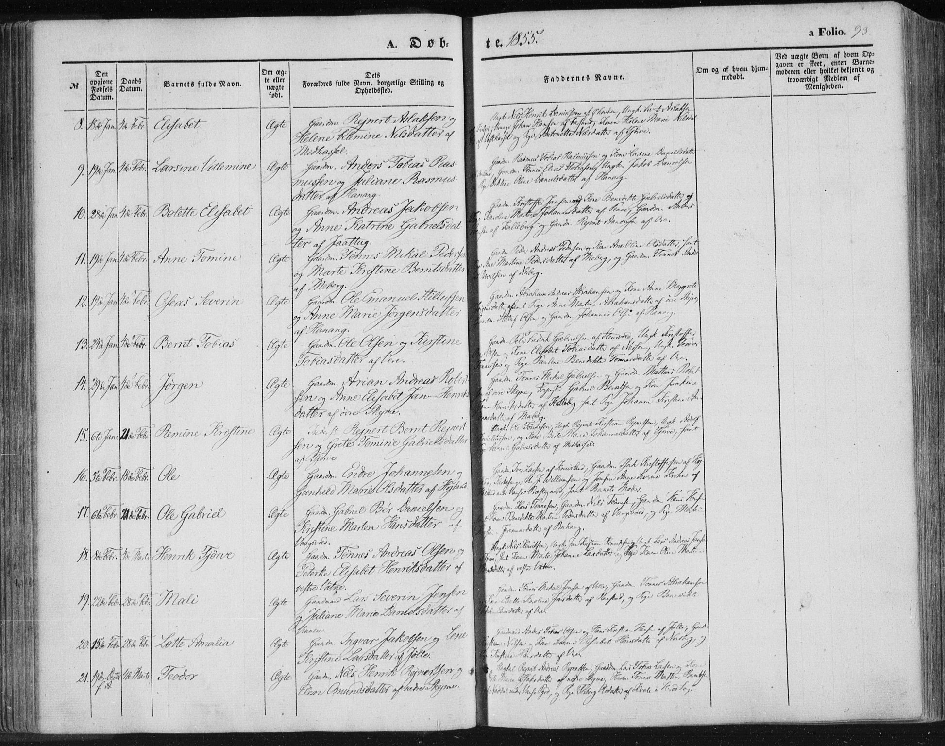 Lista sokneprestkontor, SAK/1111-0027/F/Fa/L0010: Parish register (official) no. A 10, 1846-1861, p. 93