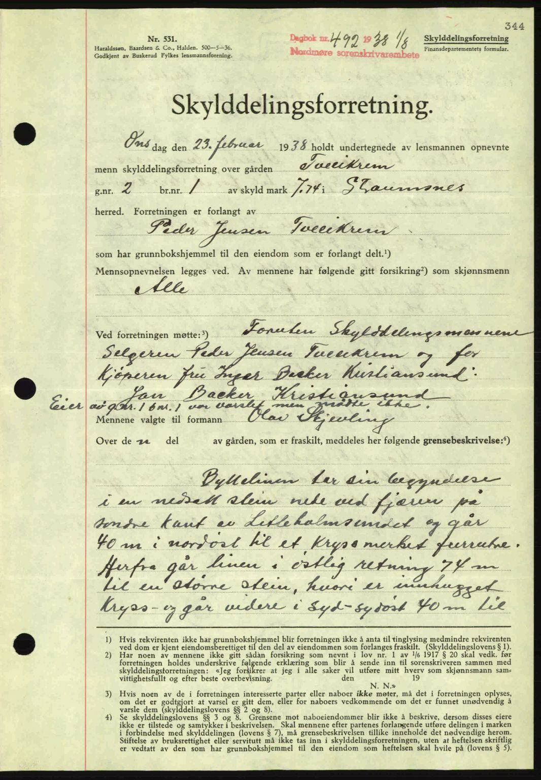 Nordmøre sorenskriveri, AV/SAT-A-4132/1/2/2Ca: Mortgage book no. A83, 1938-1938, Diary no: : 492/1938