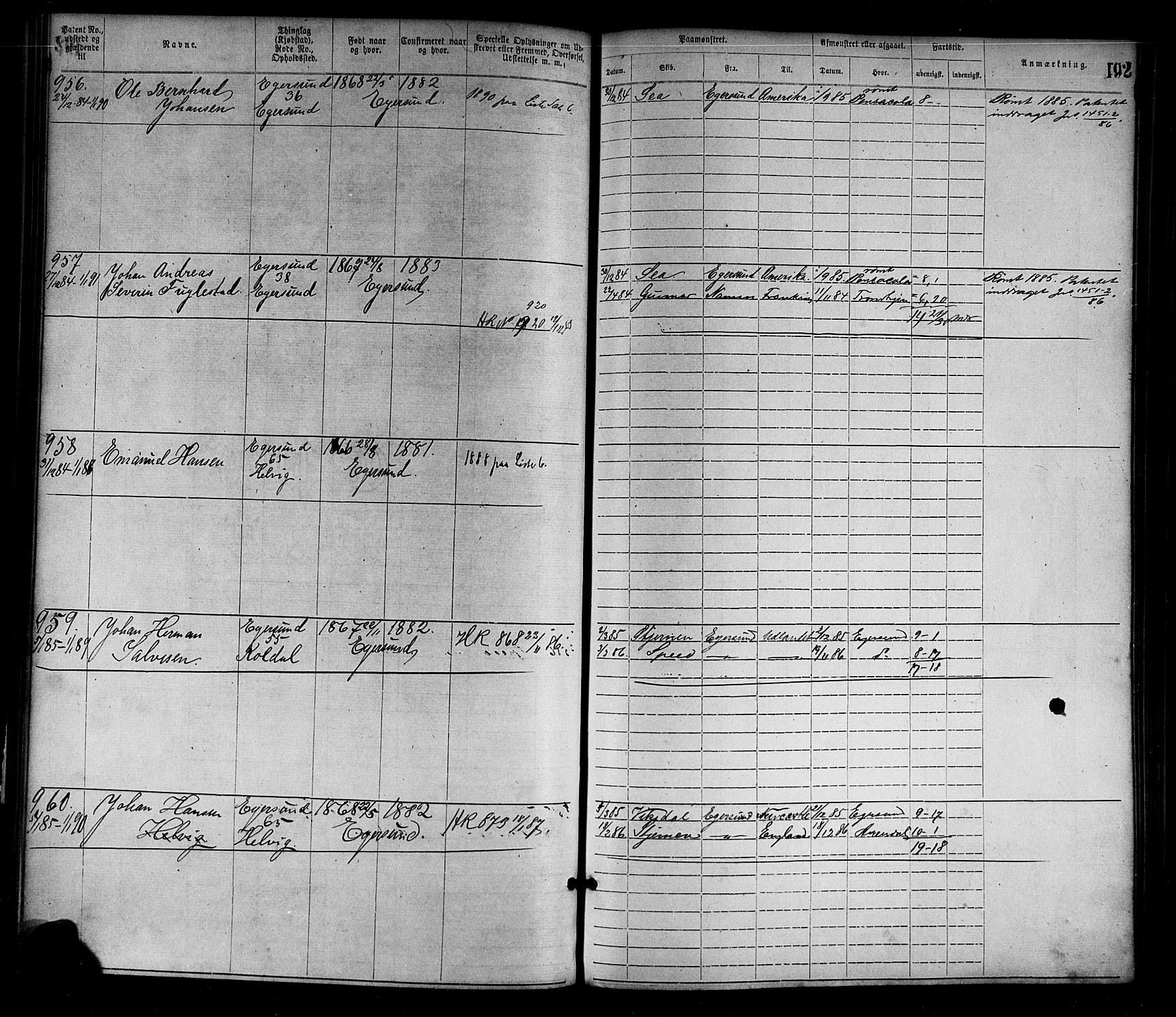 Egersund mønstringskrets, SAK/2031-0019/F/Fa/L0001: Annotasjonsrulle nr 1-1440 med register, O-1, 1869-1895, p. 215