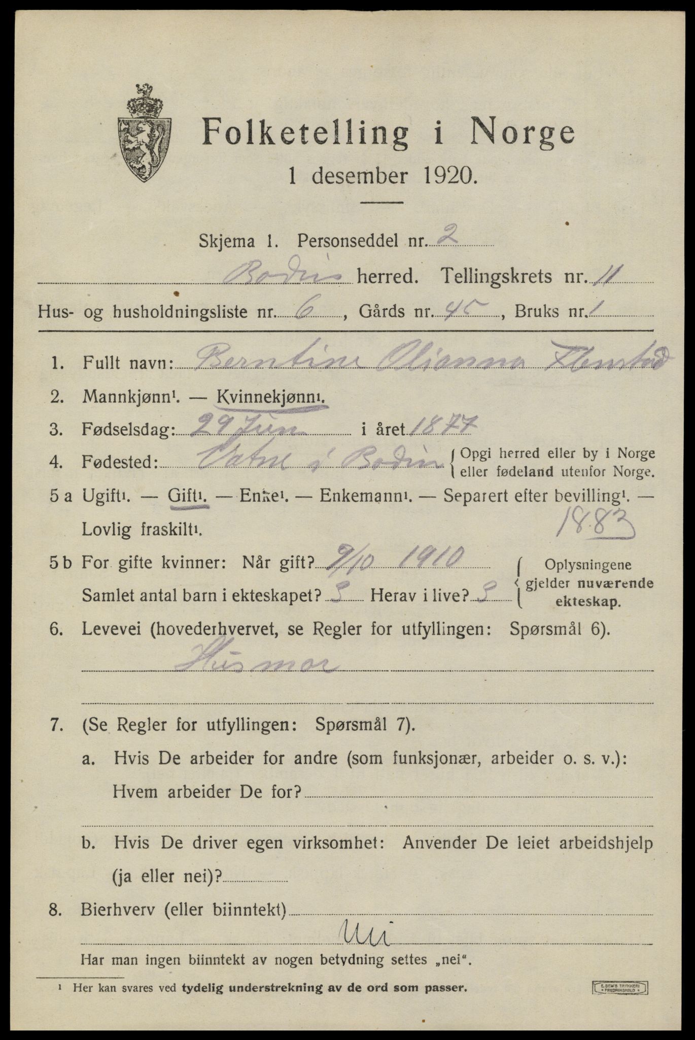 SAT, 1920 census for Bodin, 1920, p. 8414