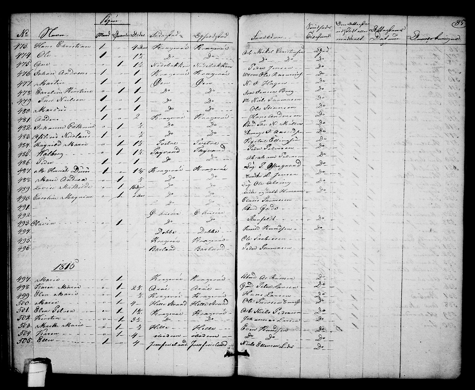 Kragerø kirkebøker, SAKO/A-278/F/Fa/L0003: Parish register (official) no. 3, 1802-1813, p. 85