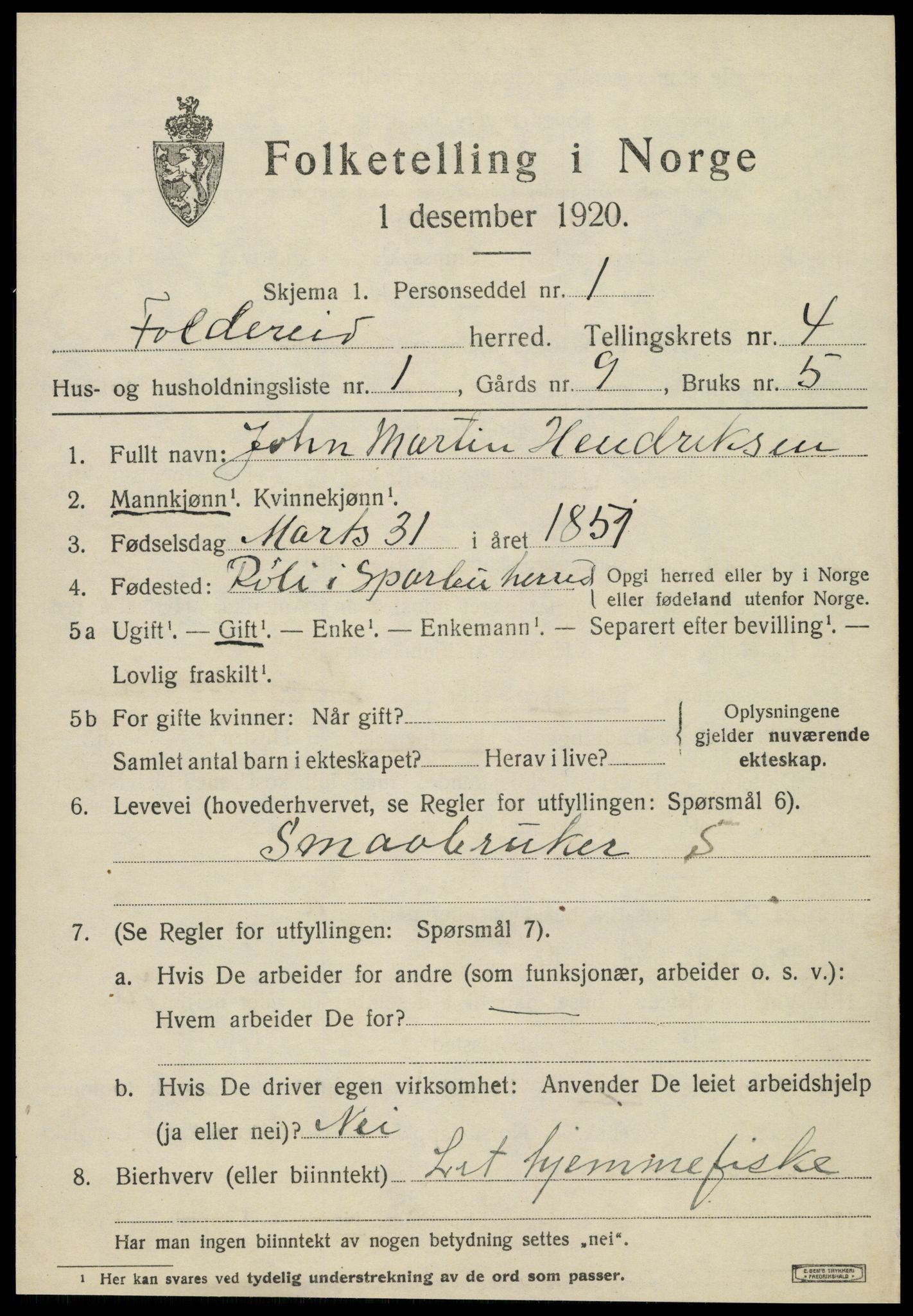 SAT, 1920 census for Foldereid, 1920, p. 1650