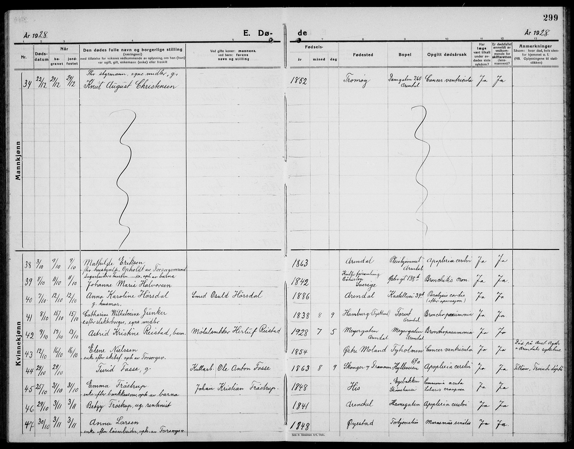 Arendal sokneprestkontor, Trefoldighet, AV/SAK-1111-0040/F/Fb/L0008: Parish register (copy) no. B 8, 1928-1939, p. 299