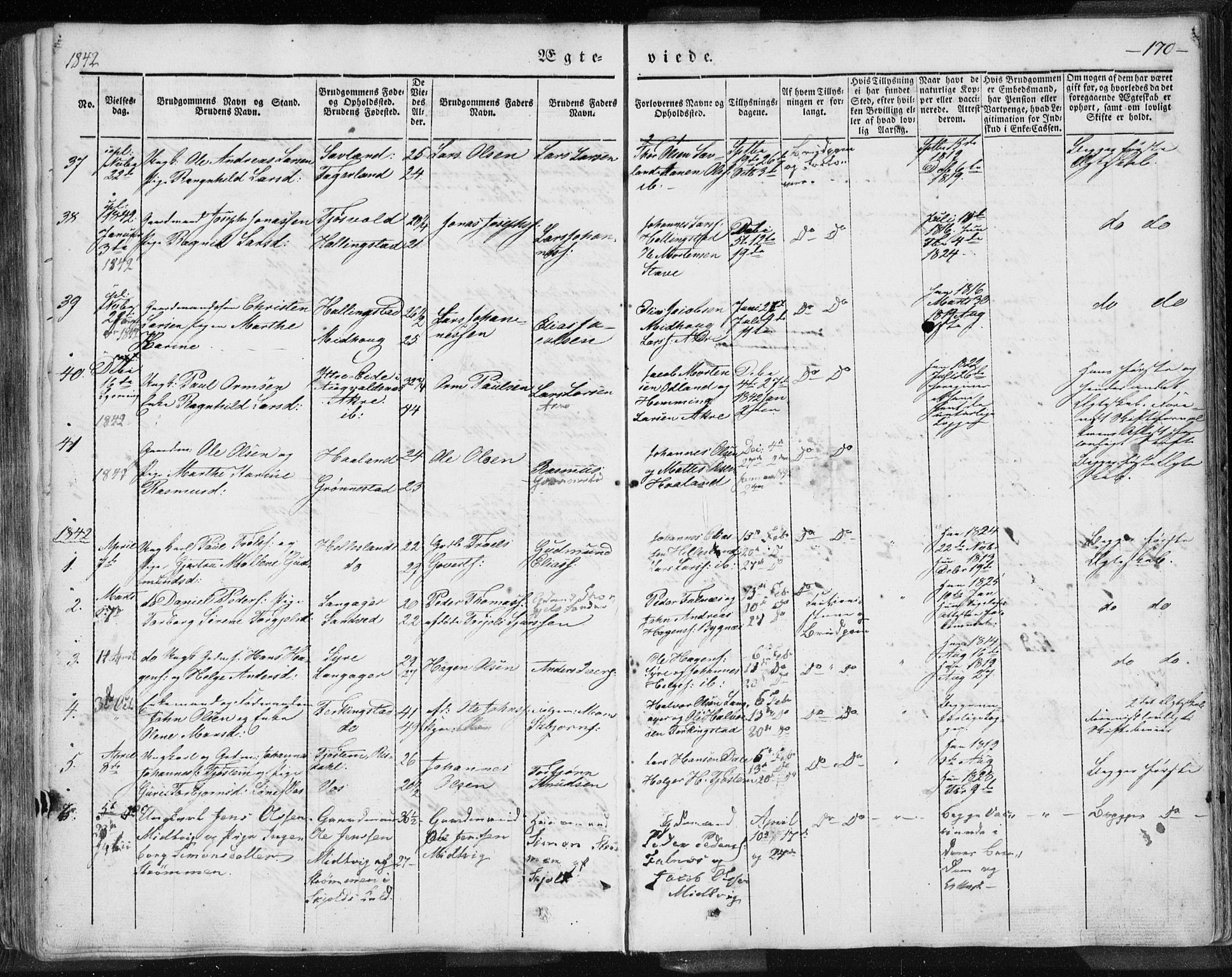 Skudenes sokneprestkontor, SAST/A -101849/H/Ha/Haa/L0002: Parish register (official) no. A 2.1, 1841-1846, p. 170