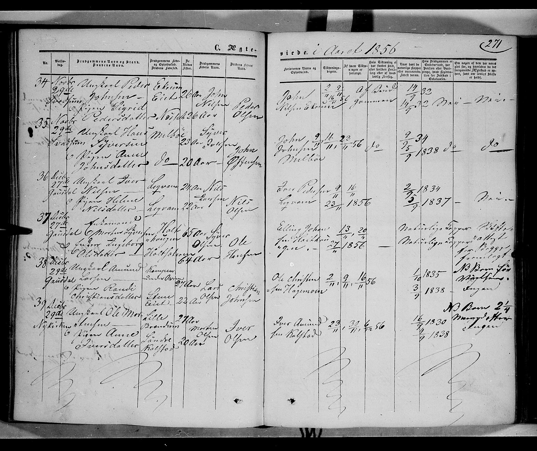 Gausdal prestekontor, SAH/PREST-090/H/Ha/Haa/L0008: Parish register (official) no. 8, 1850-1861, p. 271