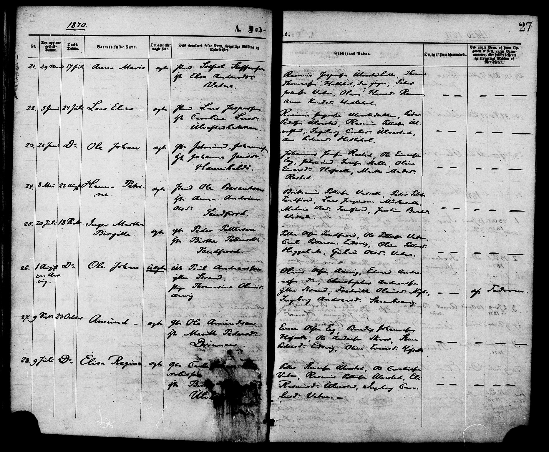Ministerialprotokoller, klokkerbøker og fødselsregistre - Møre og Romsdal, AV/SAT-A-1454/525/L0373: Parish register (official) no. 525A03, 1864-1879, p. 27