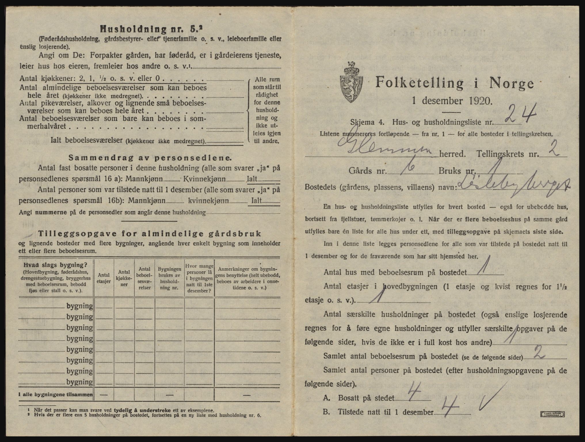 SAO, 1920 census for Glemmen, 1920, p. 245