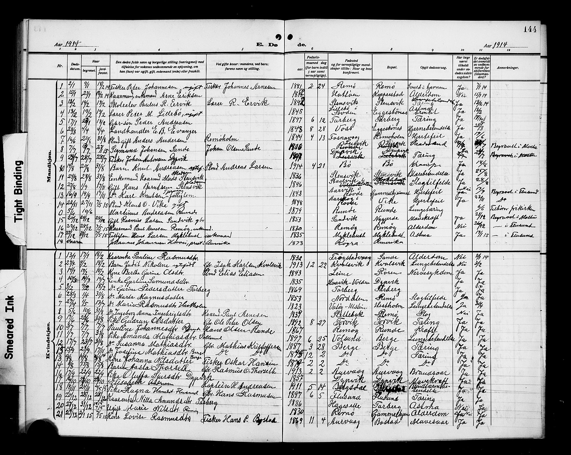 Ministerialprotokoller, klokkerbøker og fødselsregistre - Møre og Romsdal, AV/SAT-A-1454/507/L0083: Parish register (copy) no. 507C06, 1912-1919, p. 144