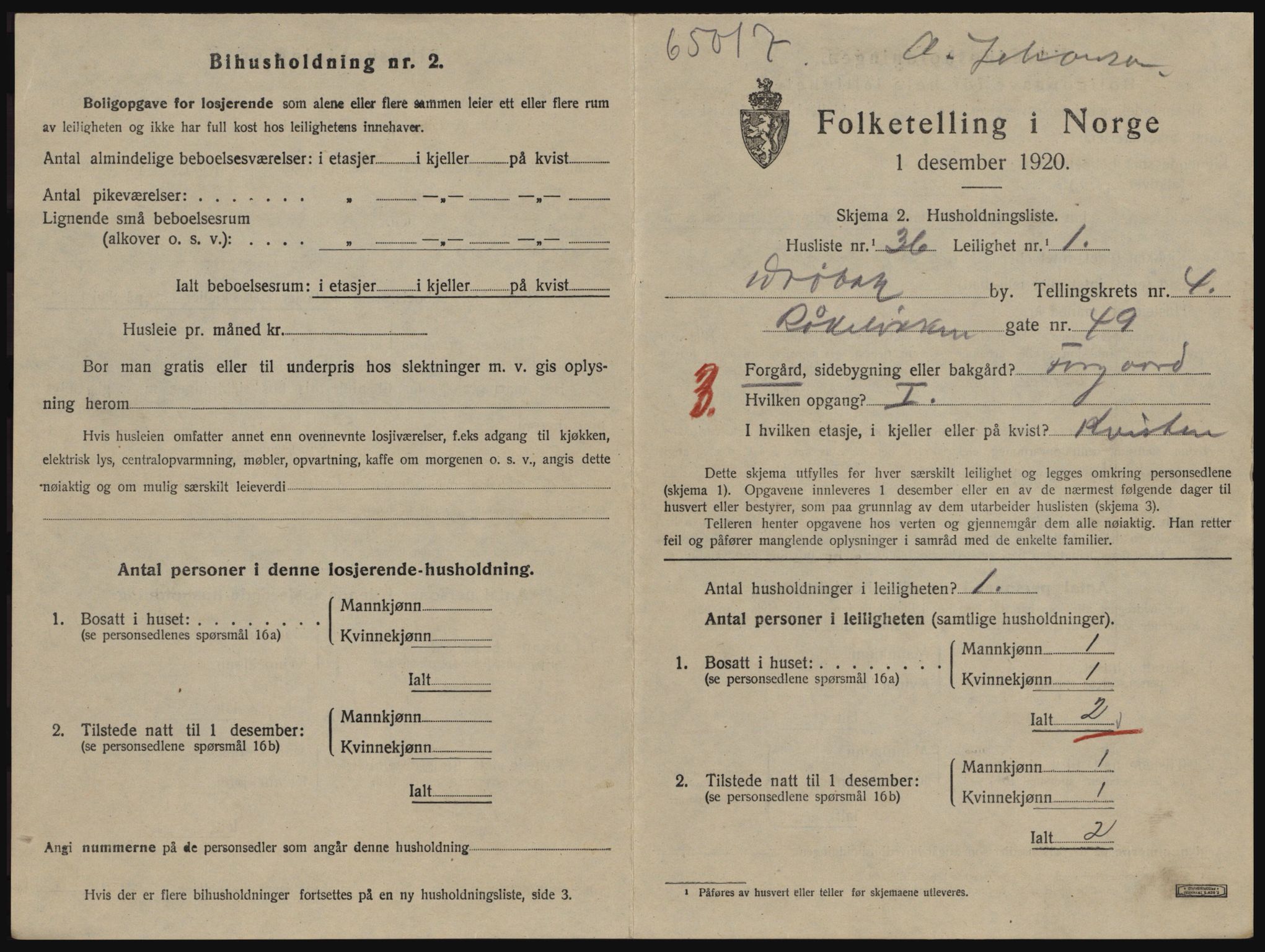 SAO, 1920 census for Drøbak, 1920, p. 1407