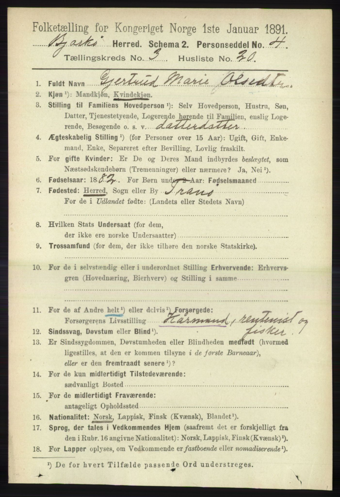 RA, 1891 census for 1915 Bjarkøy, 1891, p. 1669