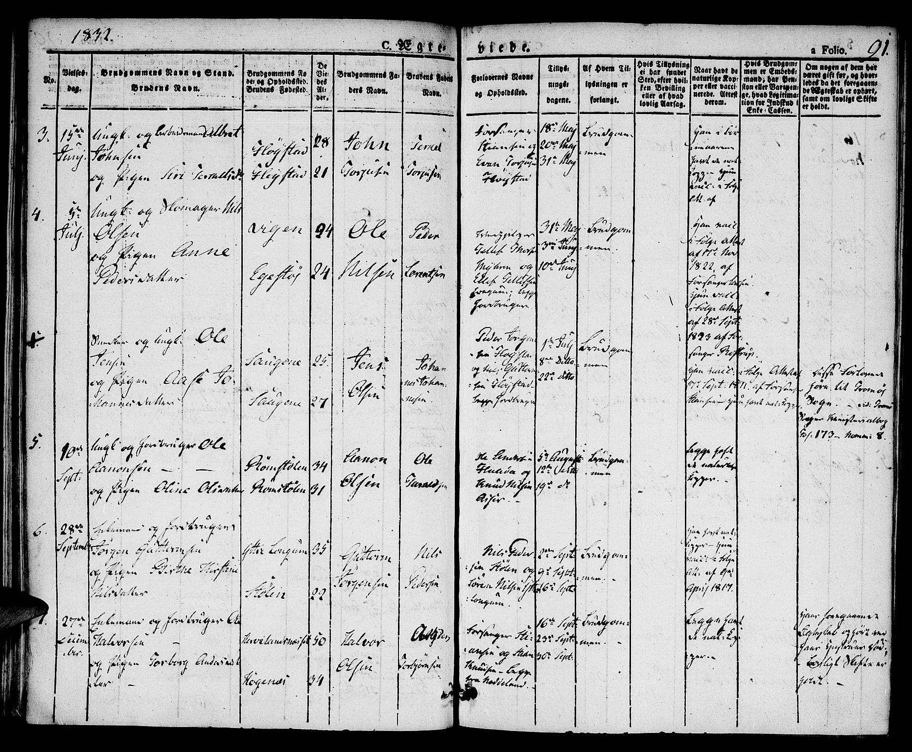 Austre Moland sokneprestkontor, SAK/1111-0001/F/Fa/Faa/L0005: Parish register (official) no. A 5, 1825-1837, p. 91