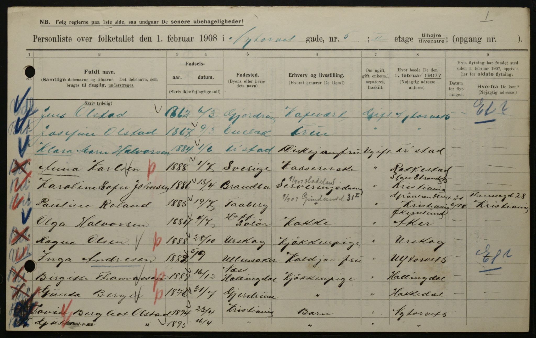 OBA, Municipal Census 1908 for Kristiania, 1908, p. 66633