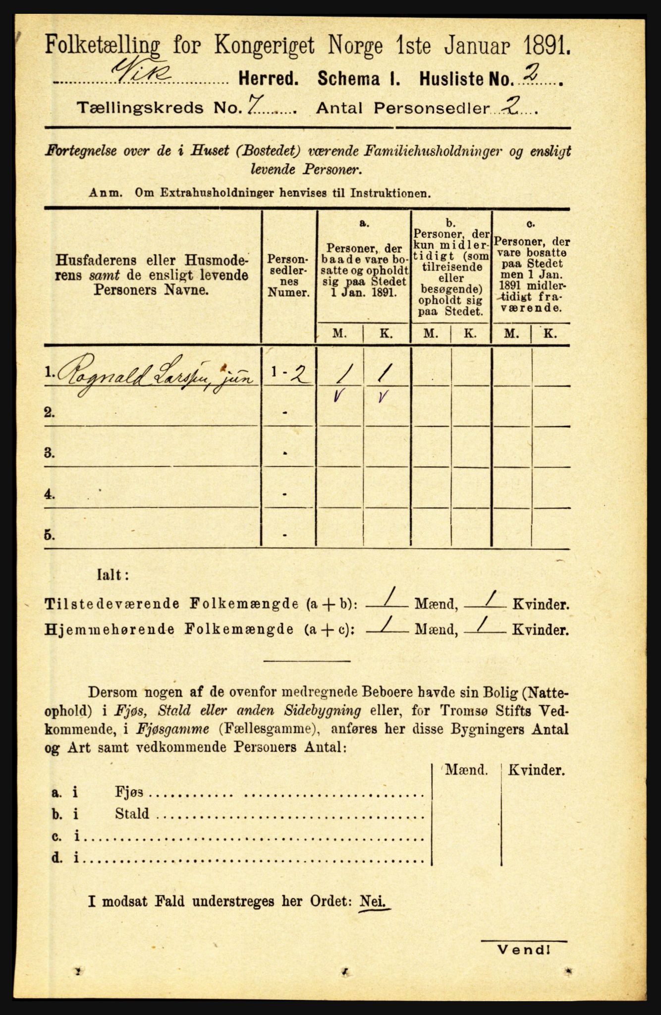 RA, 1891 census for 1417 Vik, 1891, p. 3168