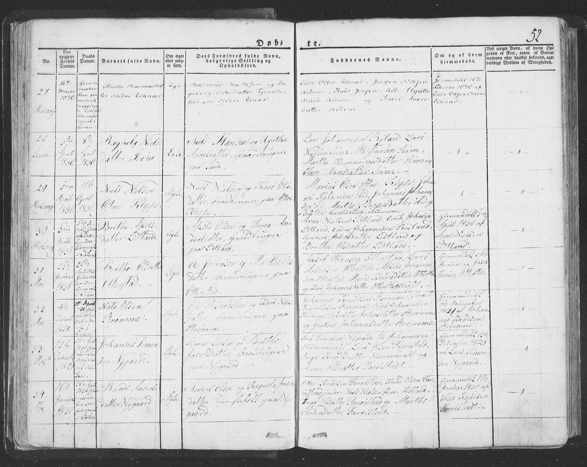 Hosanger sokneprestembete, SAB/A-75801/H/Haa: Parish register (official) no. A 6, 1824-1835, p. 52