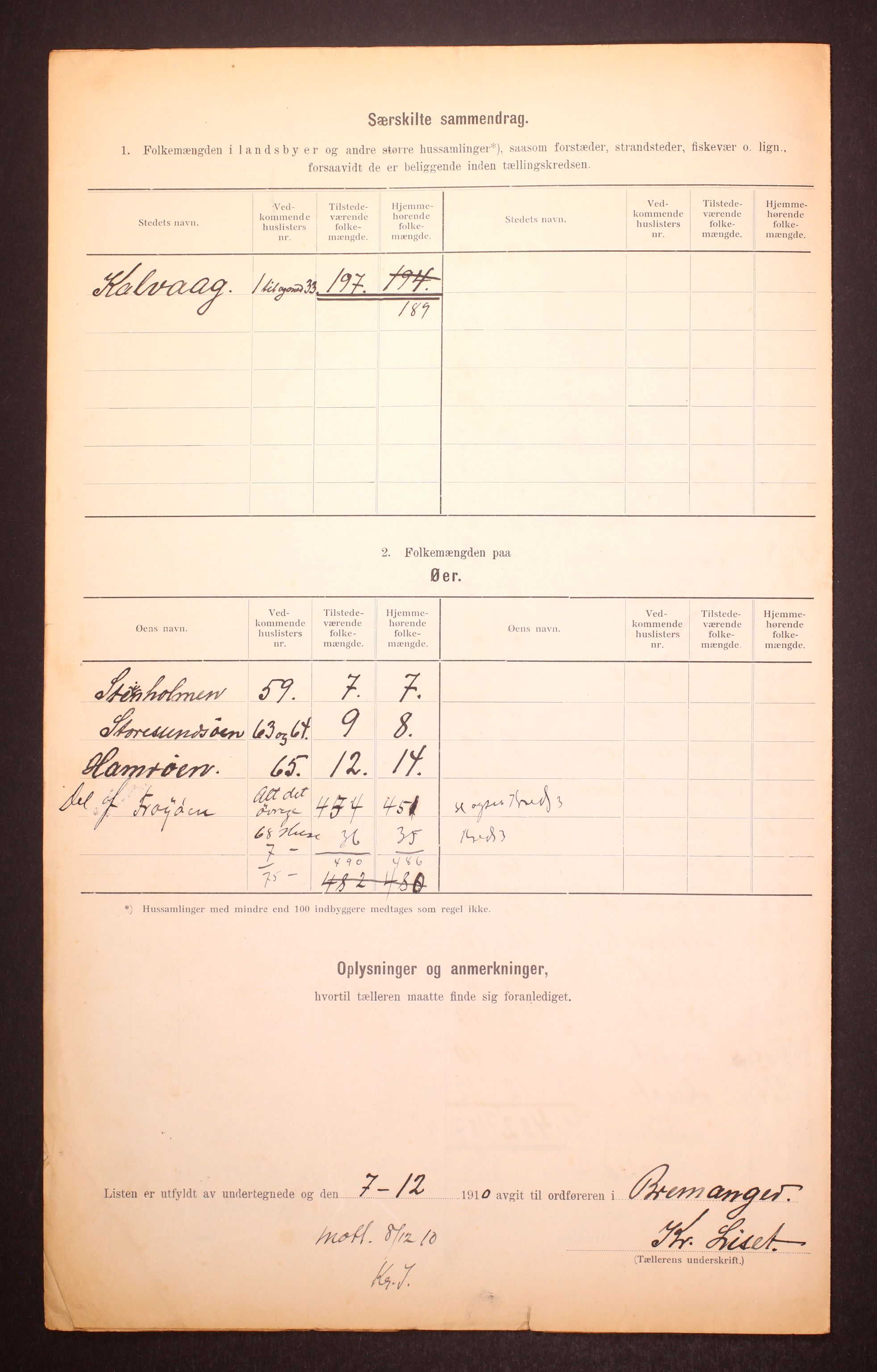 RA, 1910 census for Bremanger, 1910, p. 6