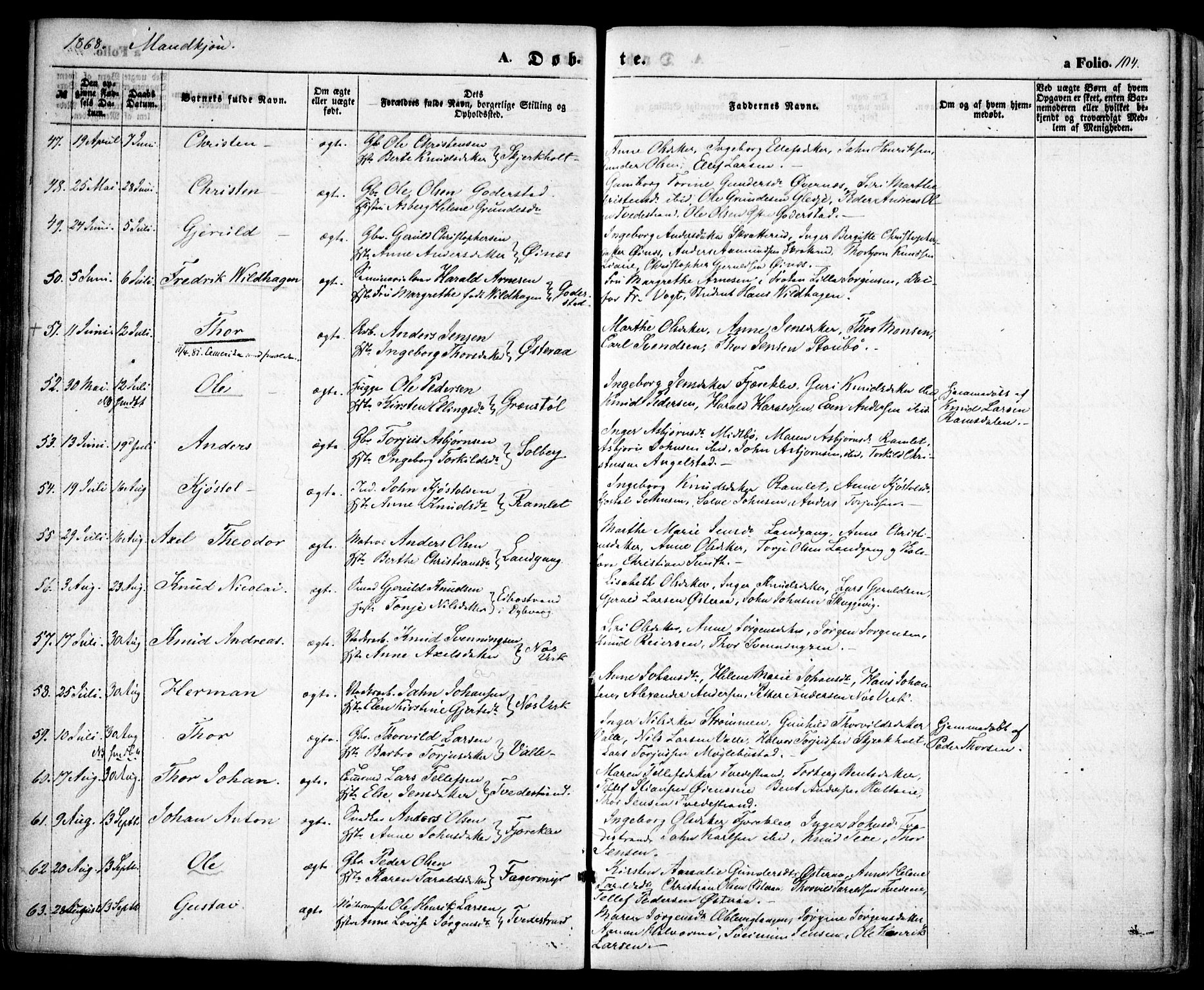 Holt sokneprestkontor, SAK/1111-0021/F/Fa/L0009: Parish register (official) no. A 9, 1861-1871, p. 104