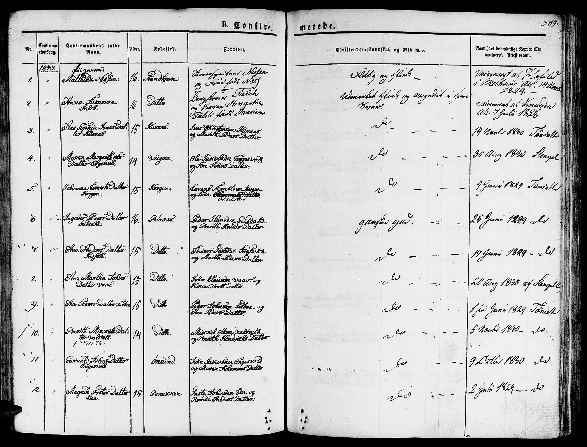 Ministerialprotokoller, klokkerbøker og fødselsregistre - Sør-Trøndelag, AV/SAT-A-1456/681/L0930: Parish register (official) no. 681A08, 1829-1844, p. 389