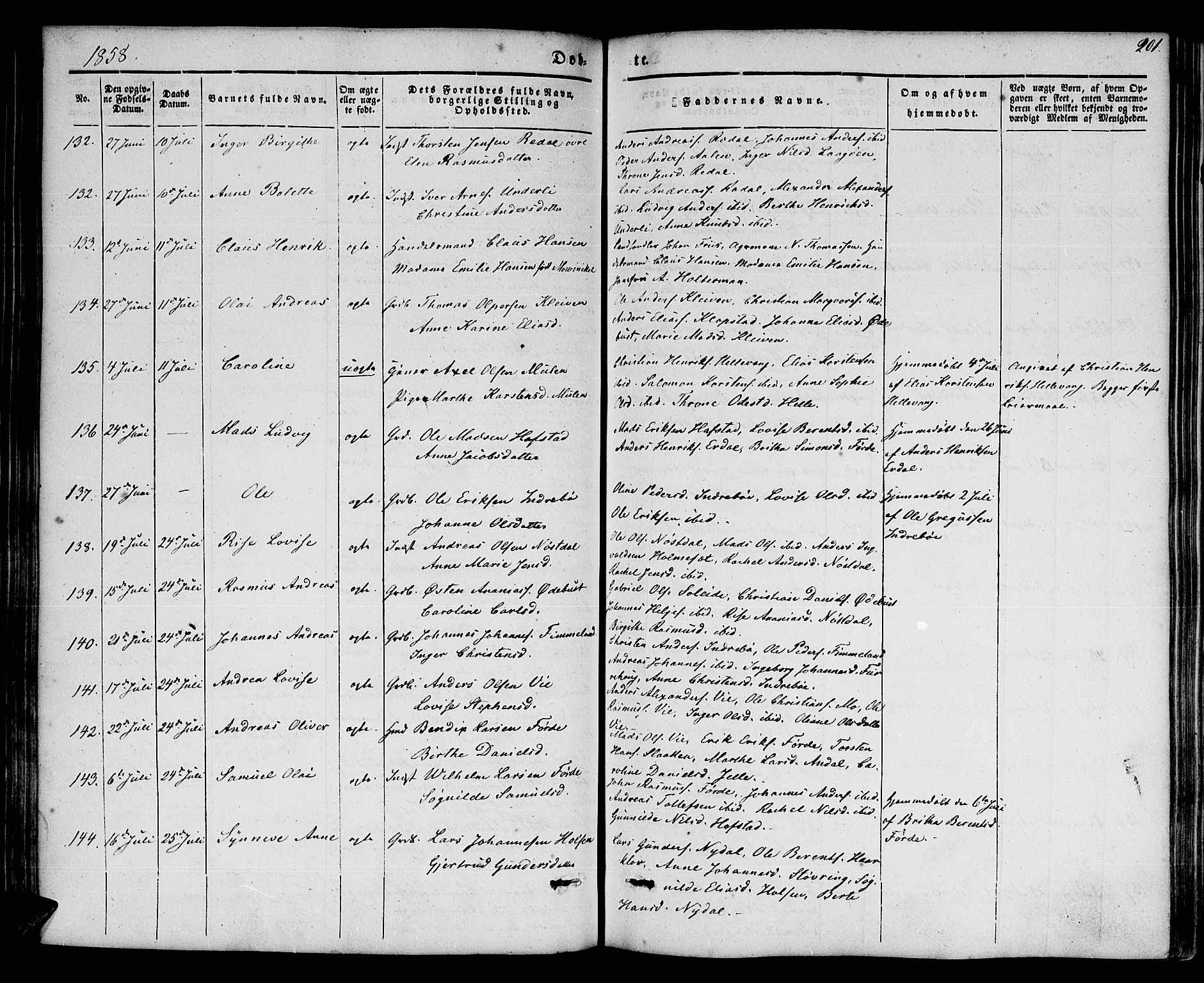 Førde sokneprestembete, SAB/A-79901/H/Haa/Haaa/L0007: Parish register (official) no. A 7, 1843-1860, p. 201