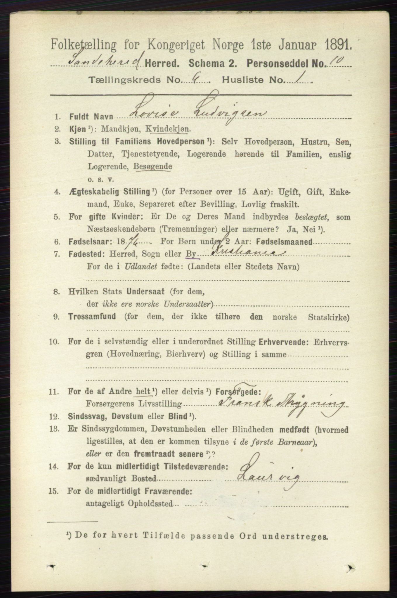 RA, 1891 census for 0724 Sandeherred, 1891, p. 3521