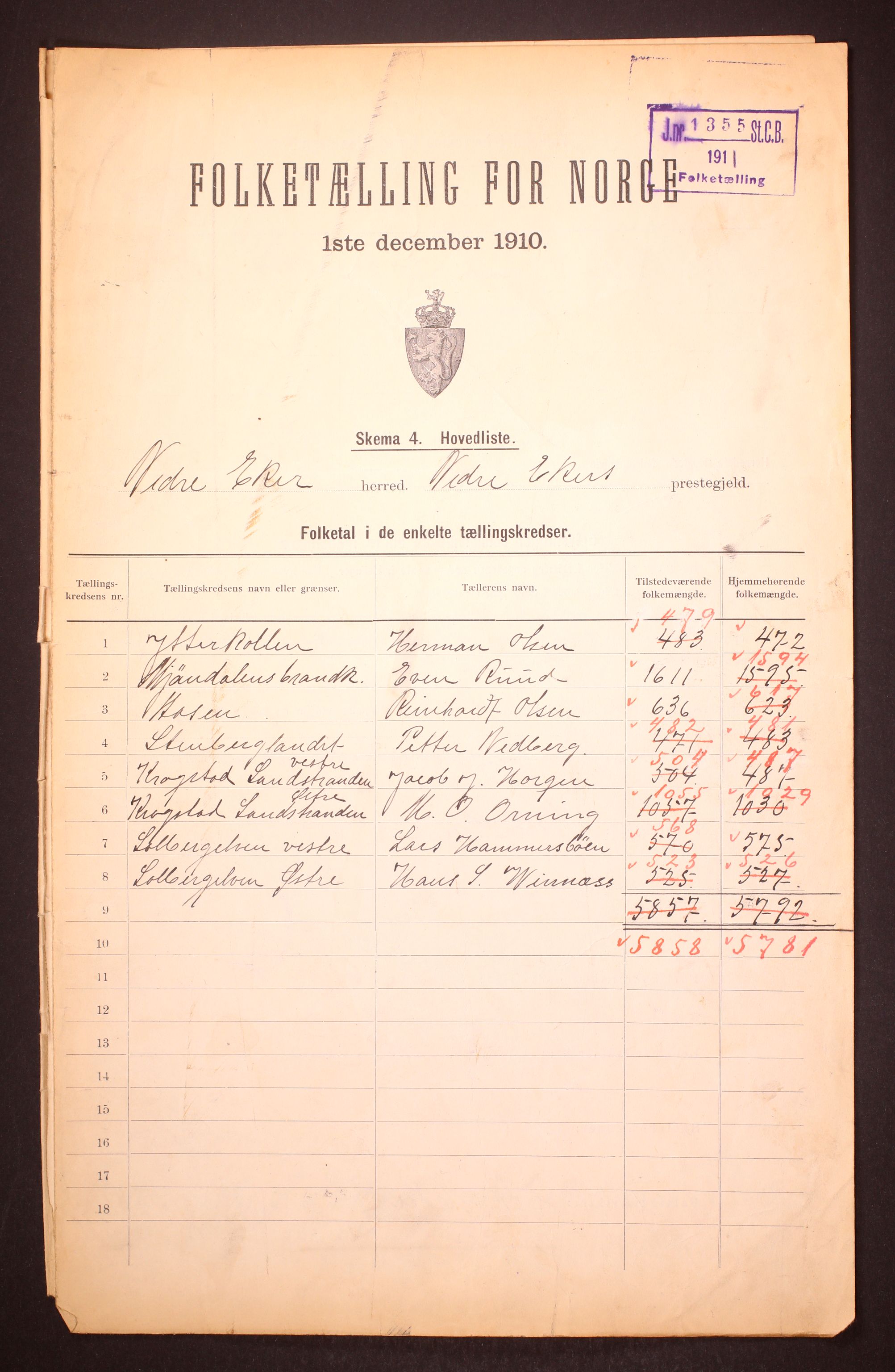 RA, 1910 census for Nedre Eiker, 1910, p. 2