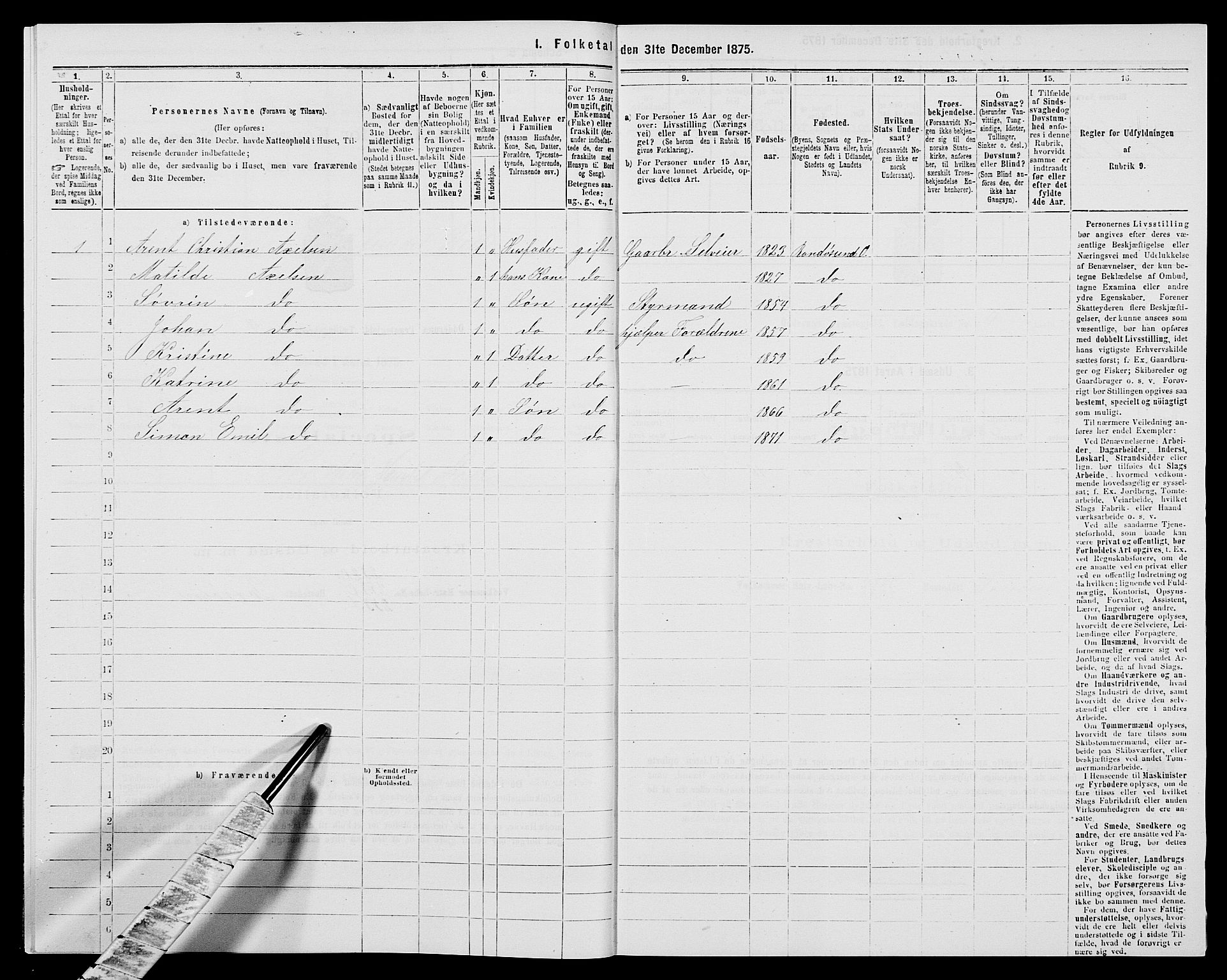 SAK, 1875 census for 1012P Oddernes, 1875, p. 1240