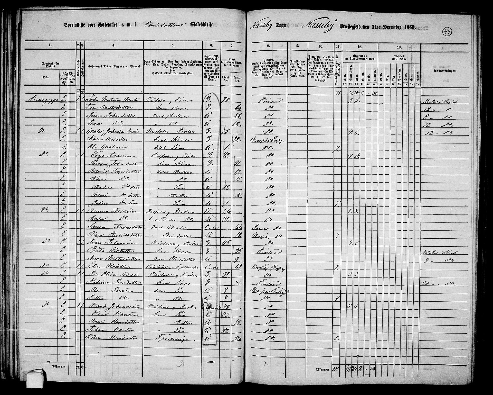 RA, 1865 census for Nesseby, 1865, p. 39