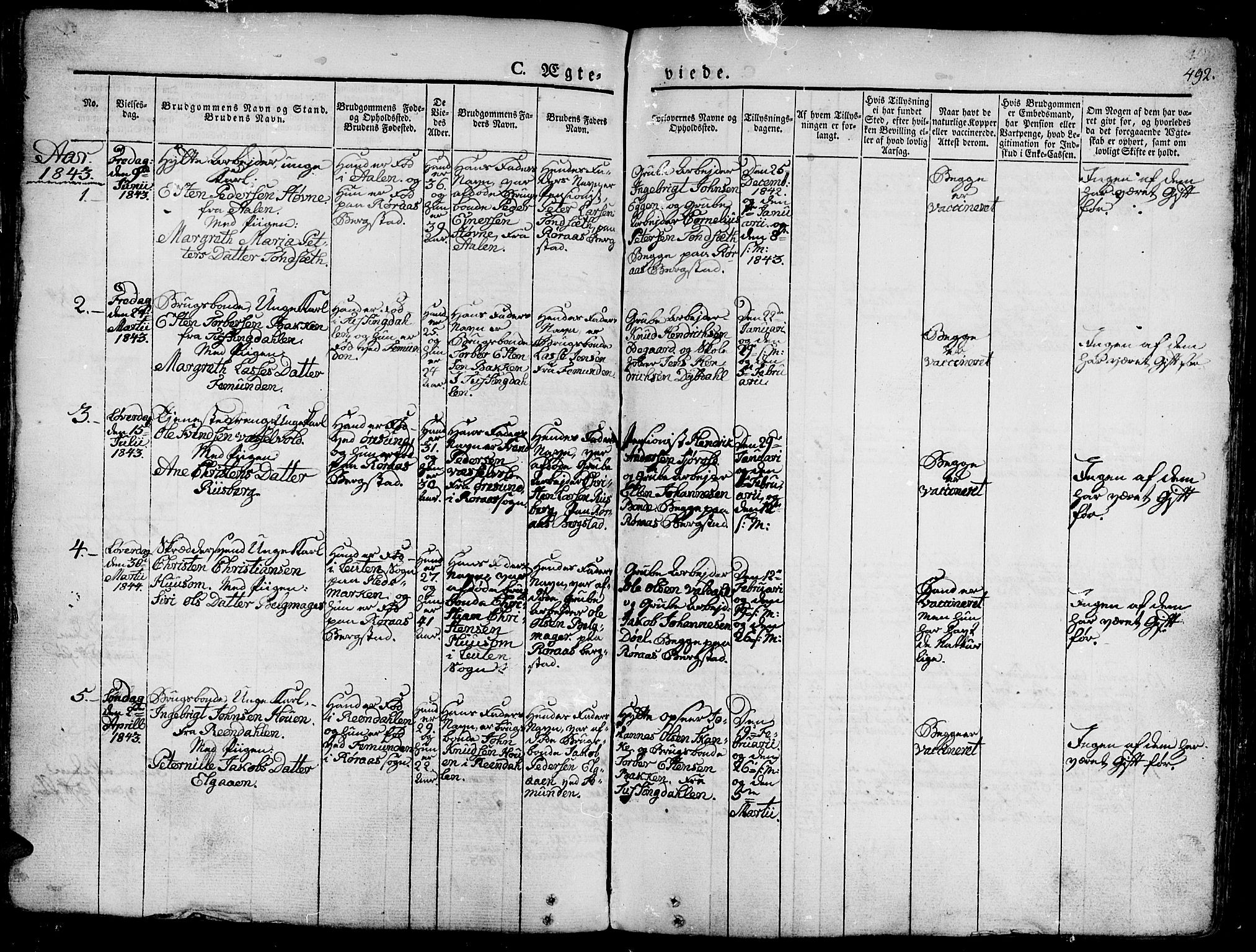 Ministerialprotokoller, klokkerbøker og fødselsregistre - Sør-Trøndelag, AV/SAT-A-1456/681/L0939: Parish register (copy) no. 681C03, 1829-1855, p. 492