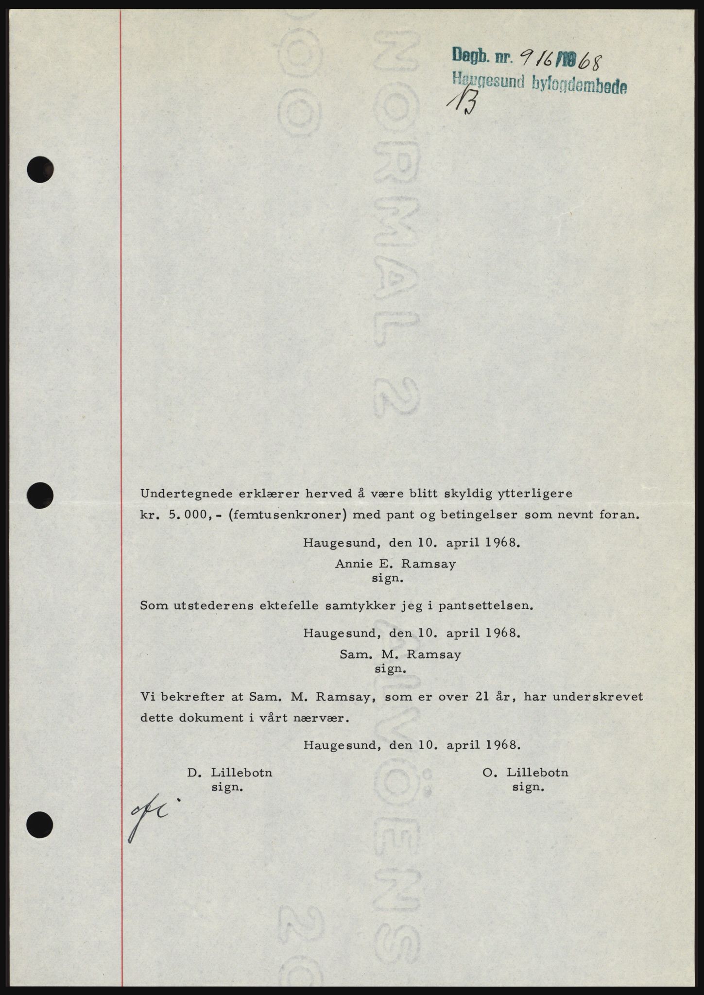 Haugesund tingrett, SAST/A-101415/01/II/IIC/L0058: Mortgage book no. B 58, 1967-1968, Diary no: : 916/1968