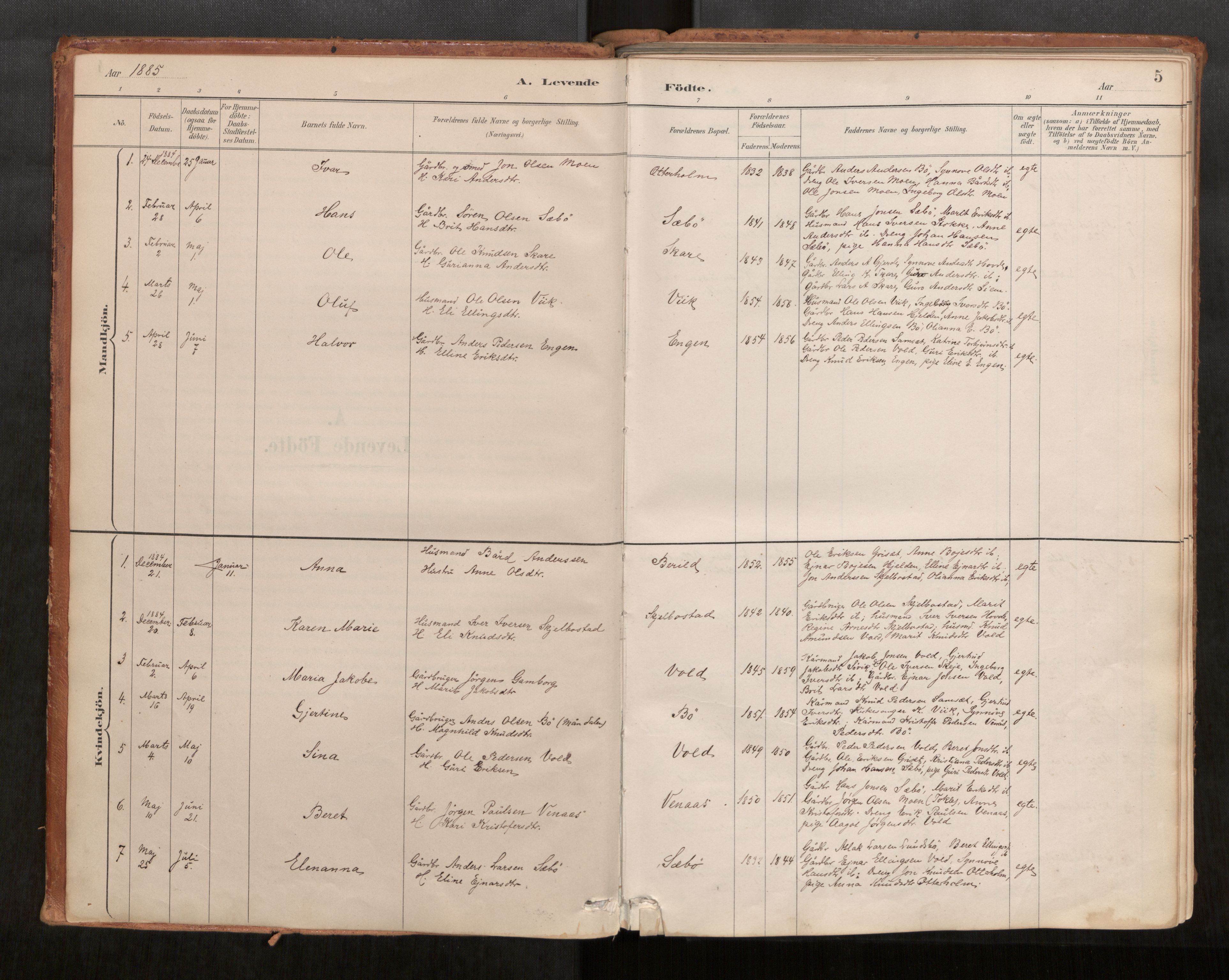 Ministerialprotokoller, klokkerbøker og fødselsregistre - Møre og Romsdal, SAT/A-1454/543/L0568: Parish register (official) no. 543A03, 1885-1915, p. 5